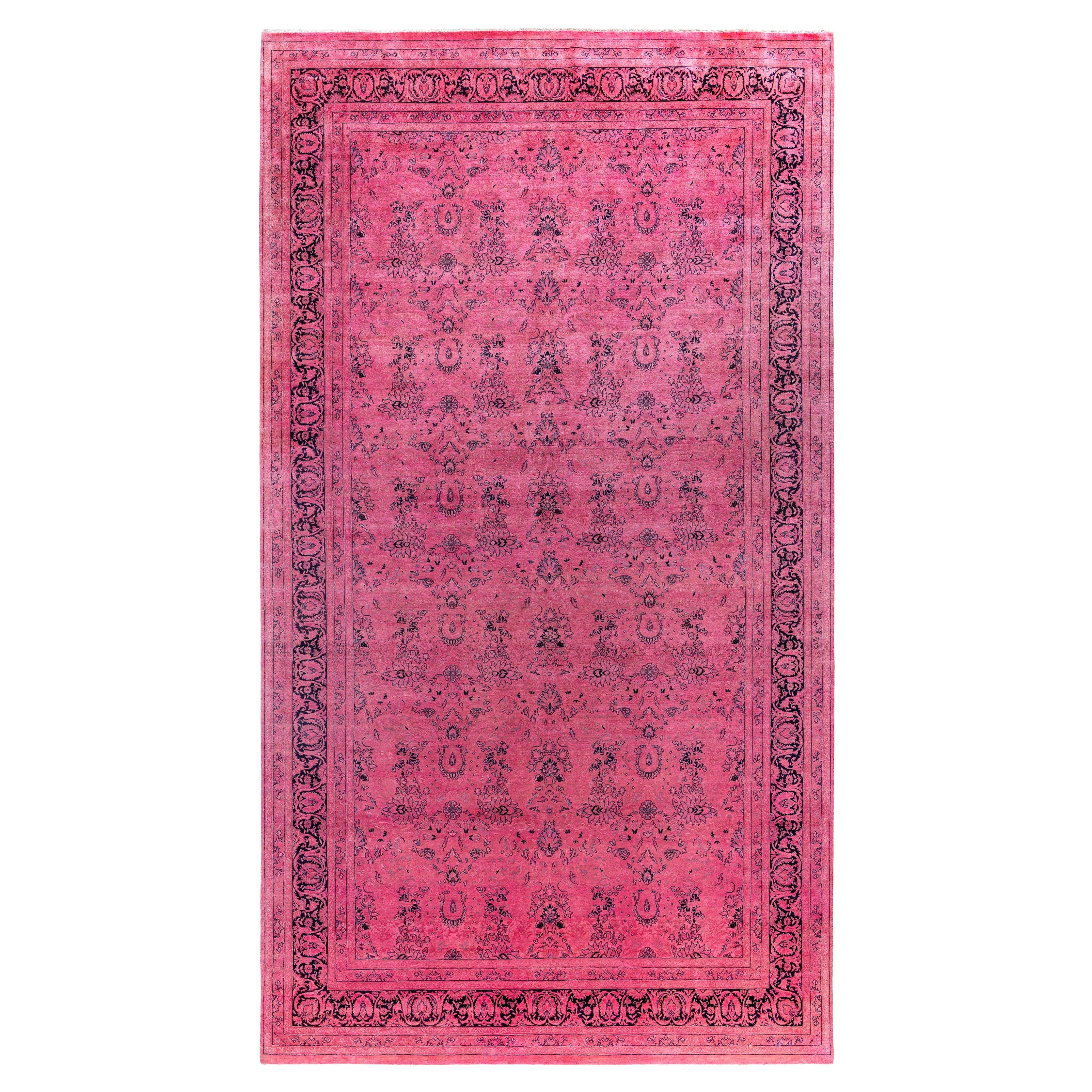 Overdyed Einzigartige Wolle Rosa Bereich Teppich 8' 1" x 14' 4"