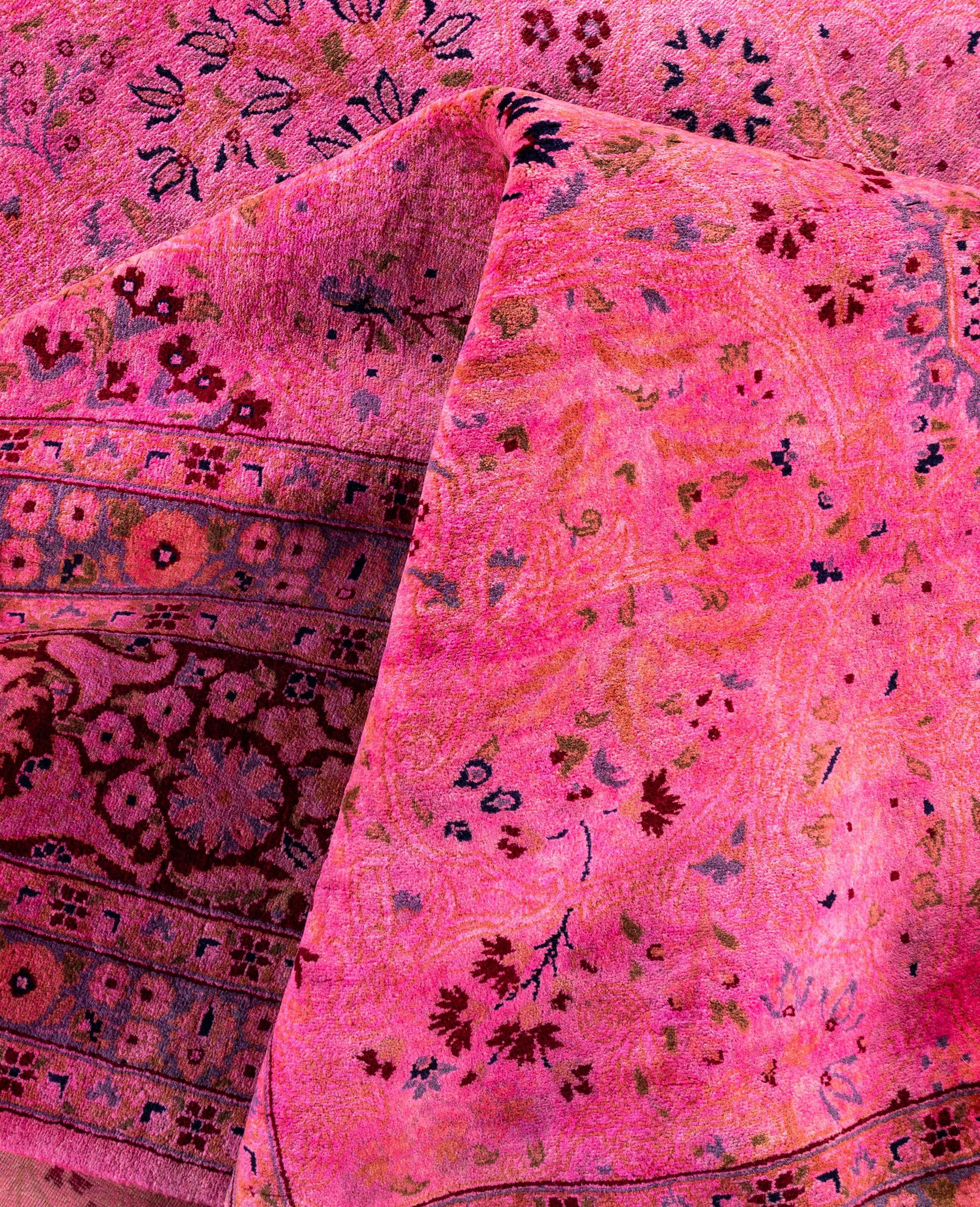 Overdyed Einzigartige Wolle Rosa Bereich Teppich 8' 1