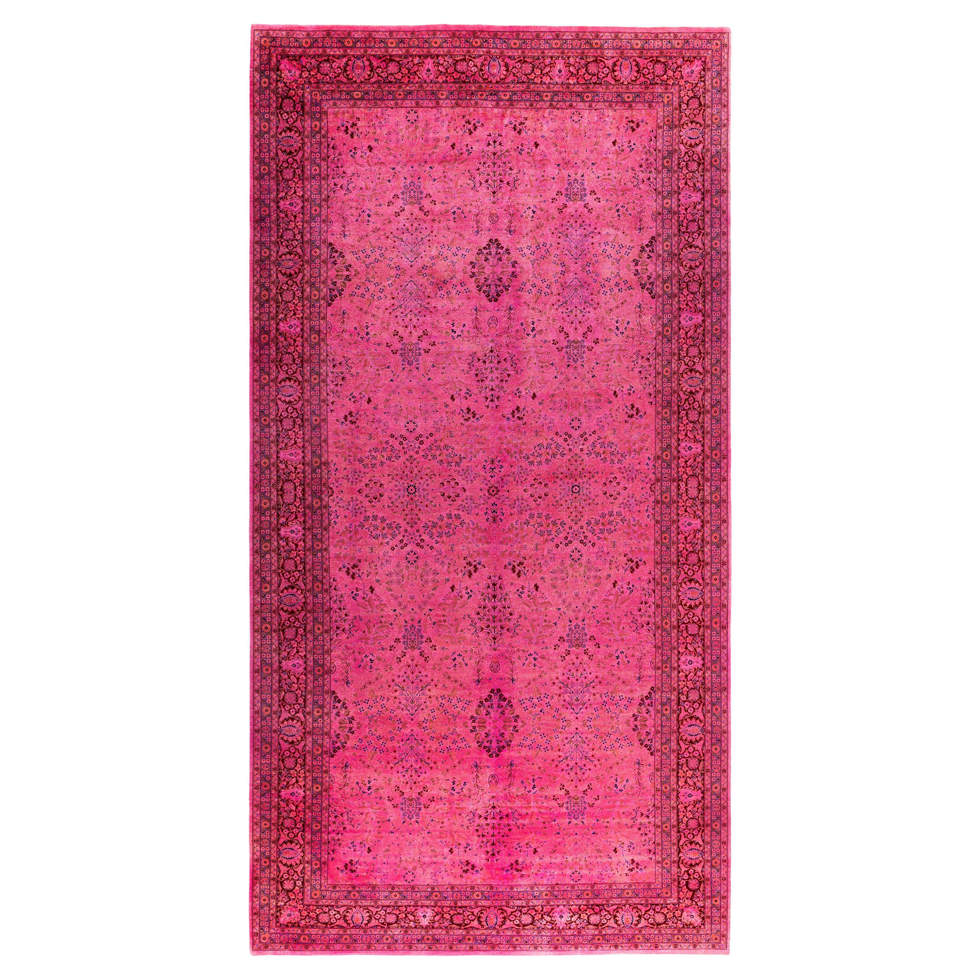 Overdyed Einzigartige Wolle Rosa Bereich Teppich 8' 1" x 15' 8" im Angebot