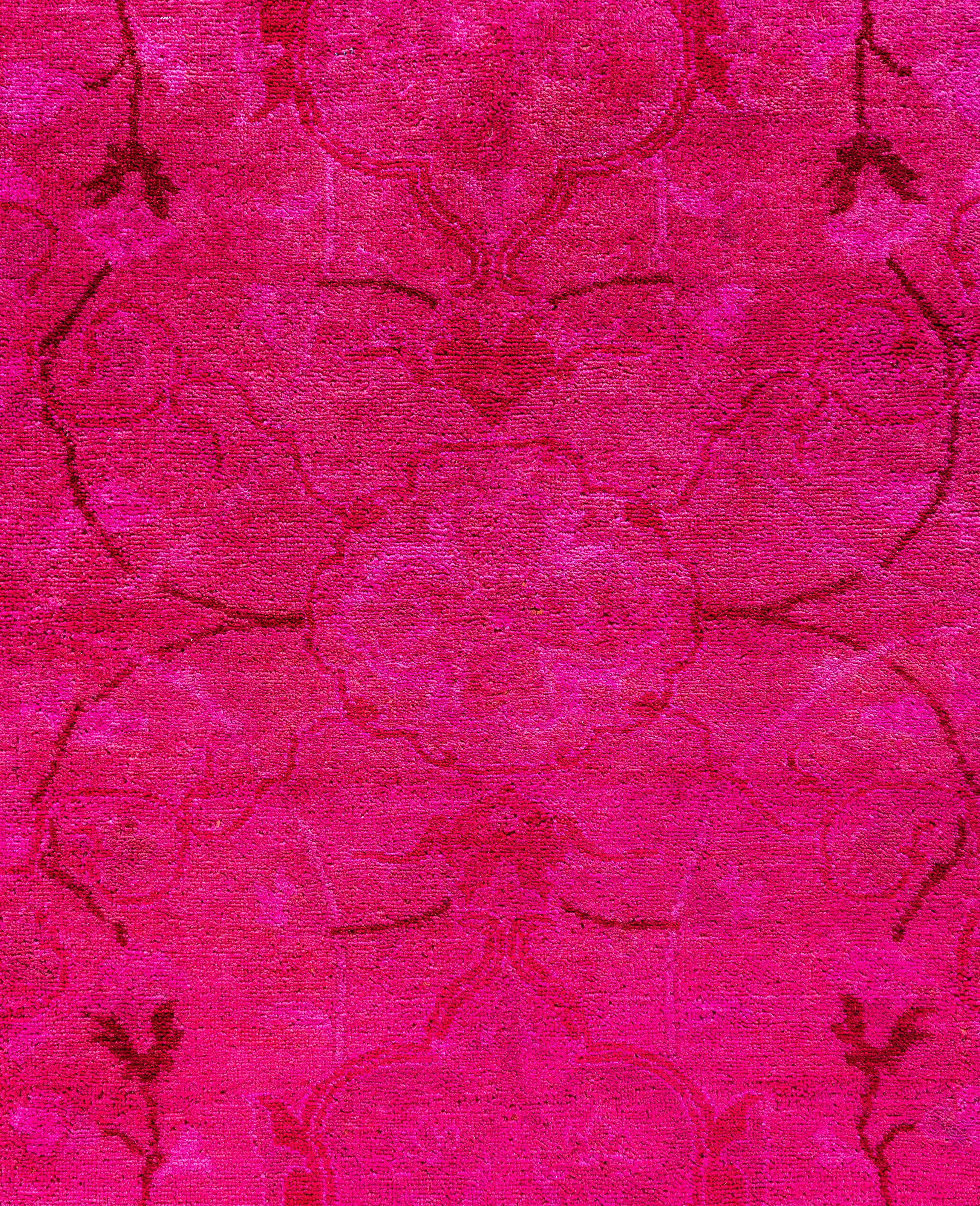 Pakistano Tappeto Area Rosa in Lana Overdyed Unico nel suo genere 9' 1