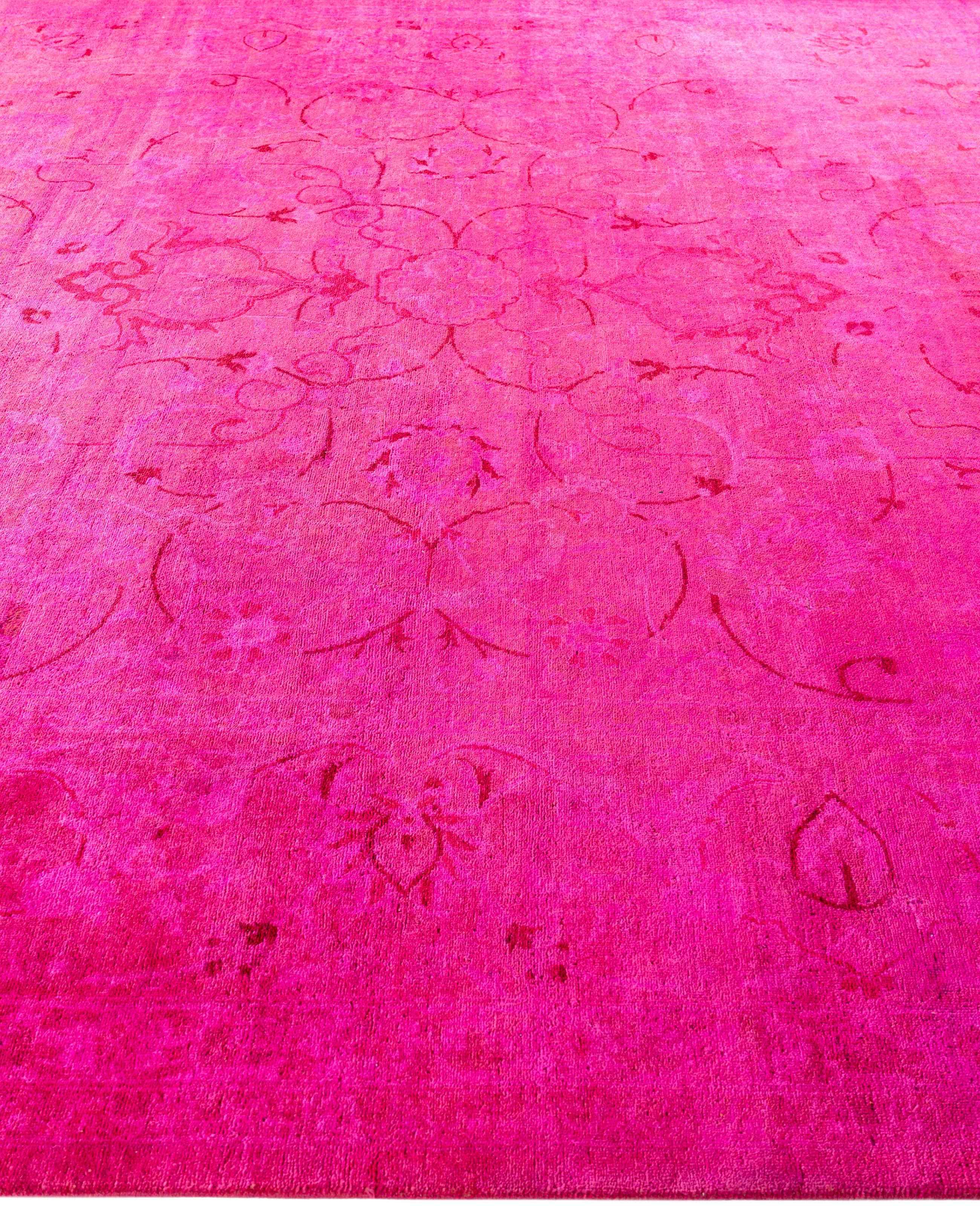Annodato a mano Tappeto Area Rosa in Lana Overdyed Unico nel suo genere 9' 1