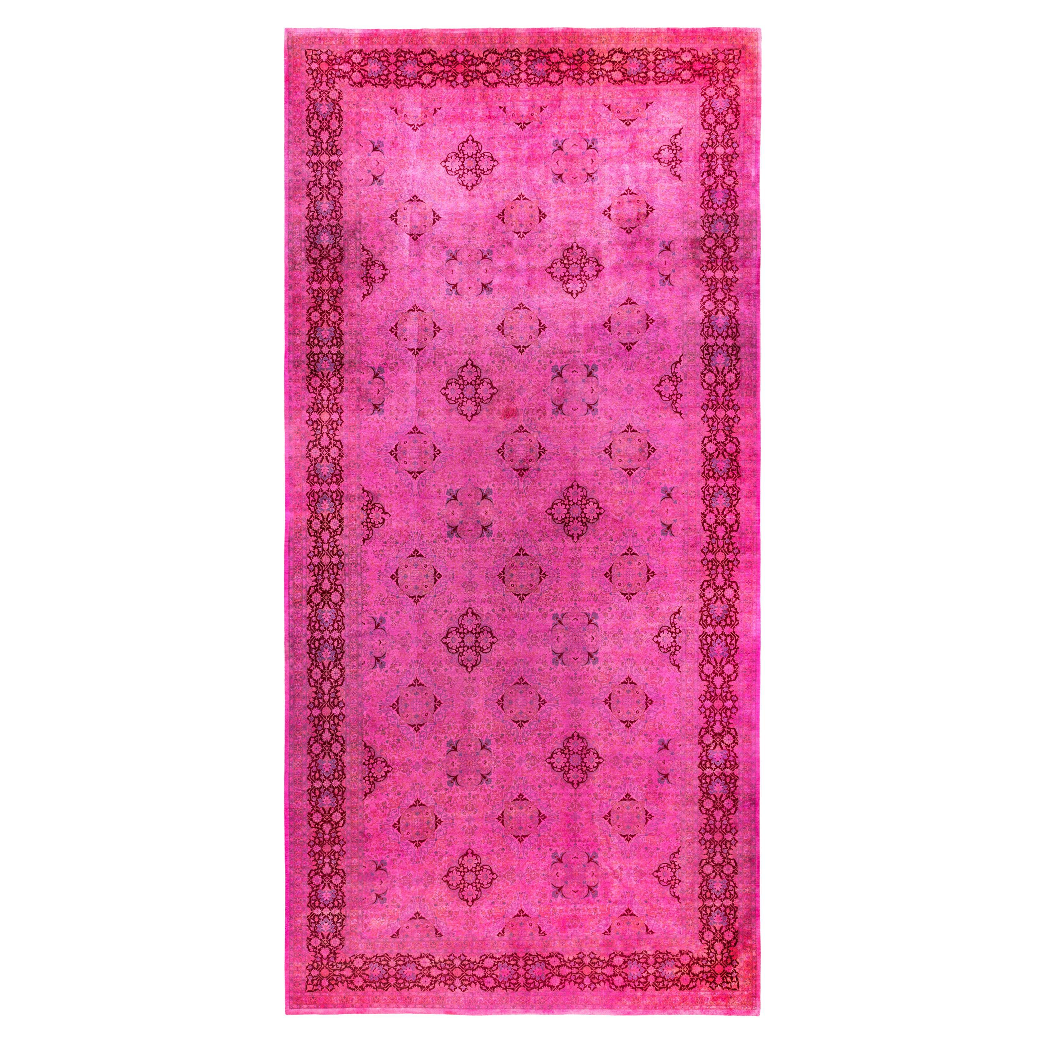 Tapis de sol en laine surteint et unique en son genre rose 9' 1" x 18' 10"