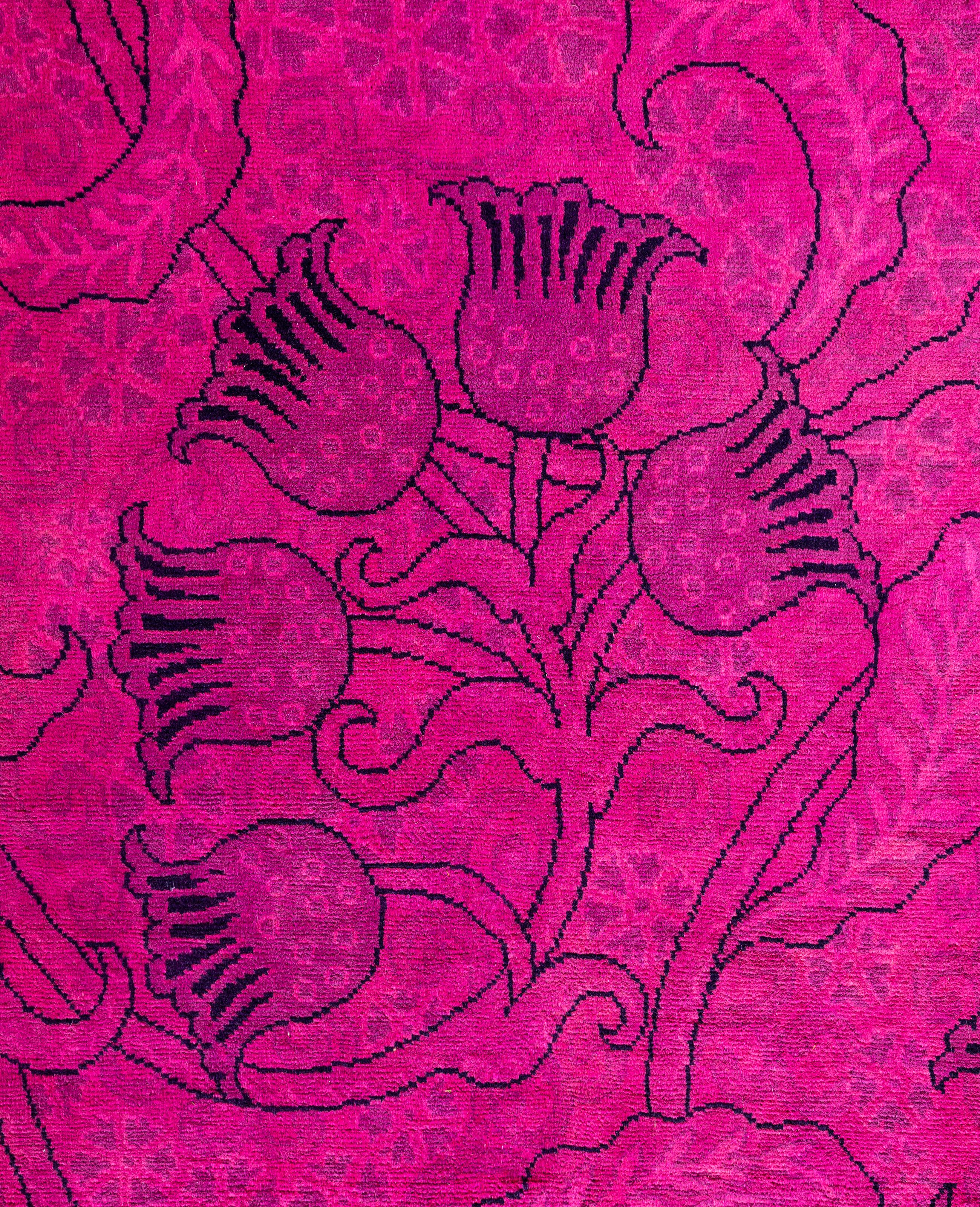 Pakistani Overdyed One-of-a-Kind Wool Pink Area Rug 9' 10