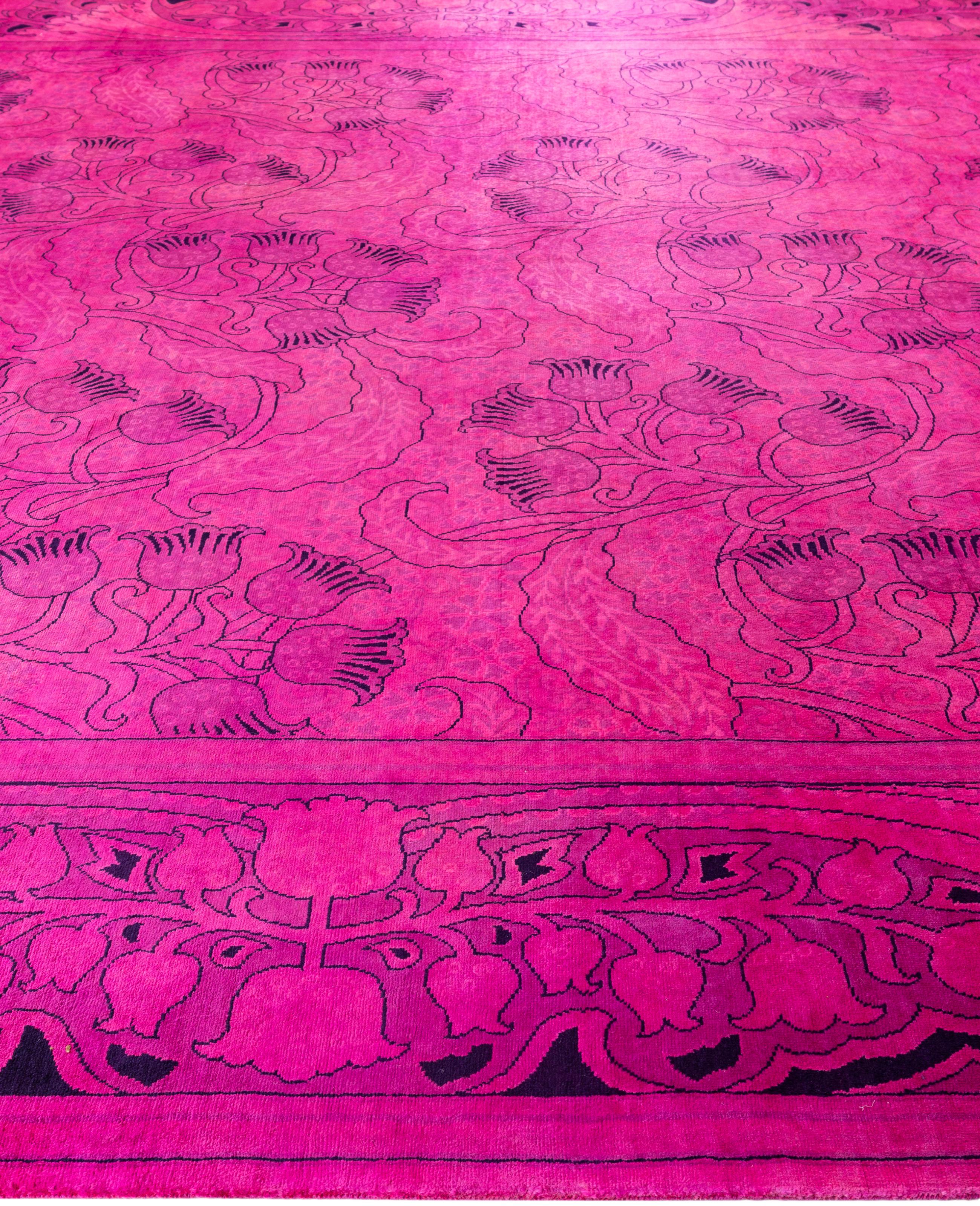 Hand-Knotted Overdyed One-of-a-Kind Wool Pink Area Rug 9' 10