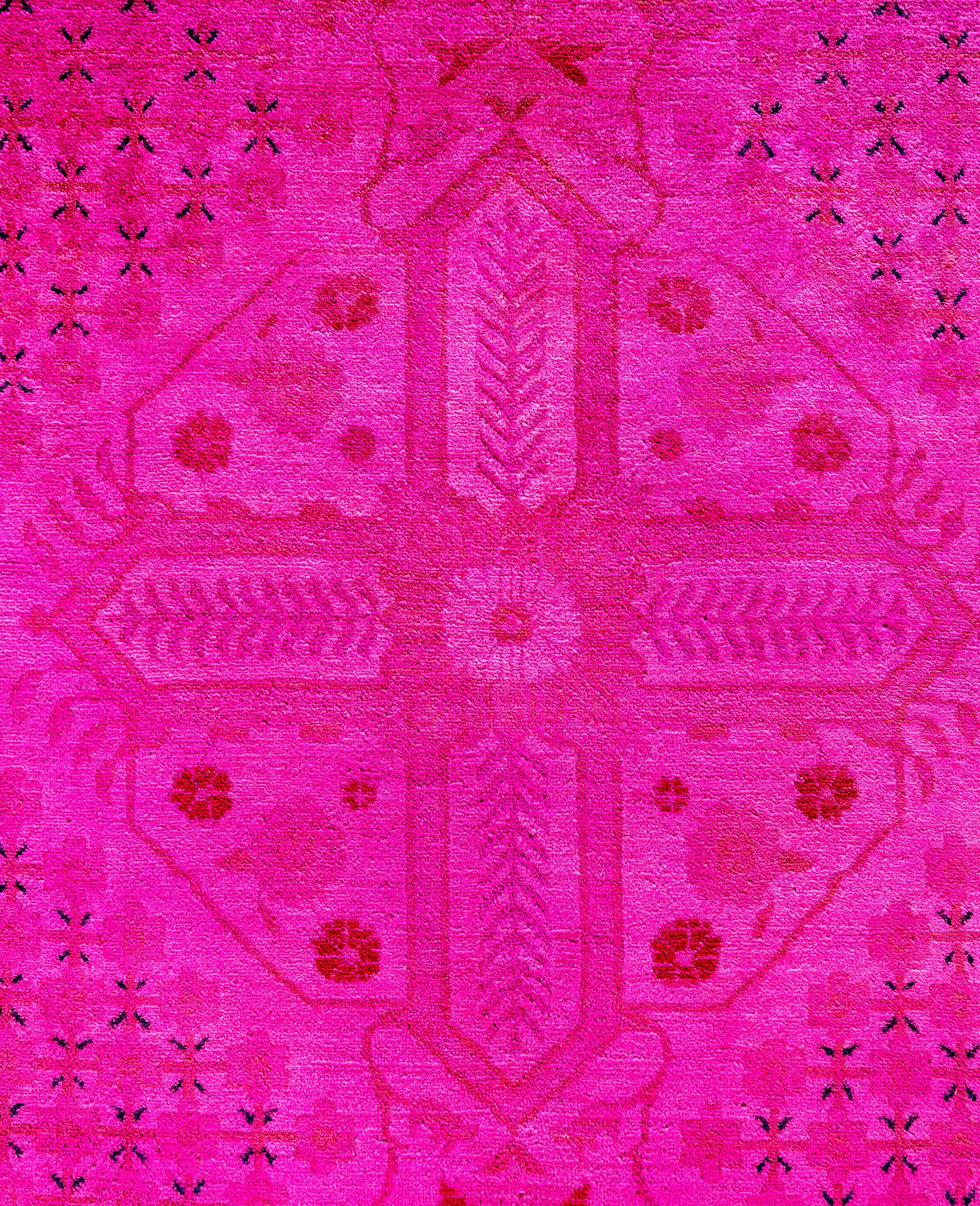 Pakistani Overdyed One-of-a-Kind Wool Pink Area Rug 9' 2