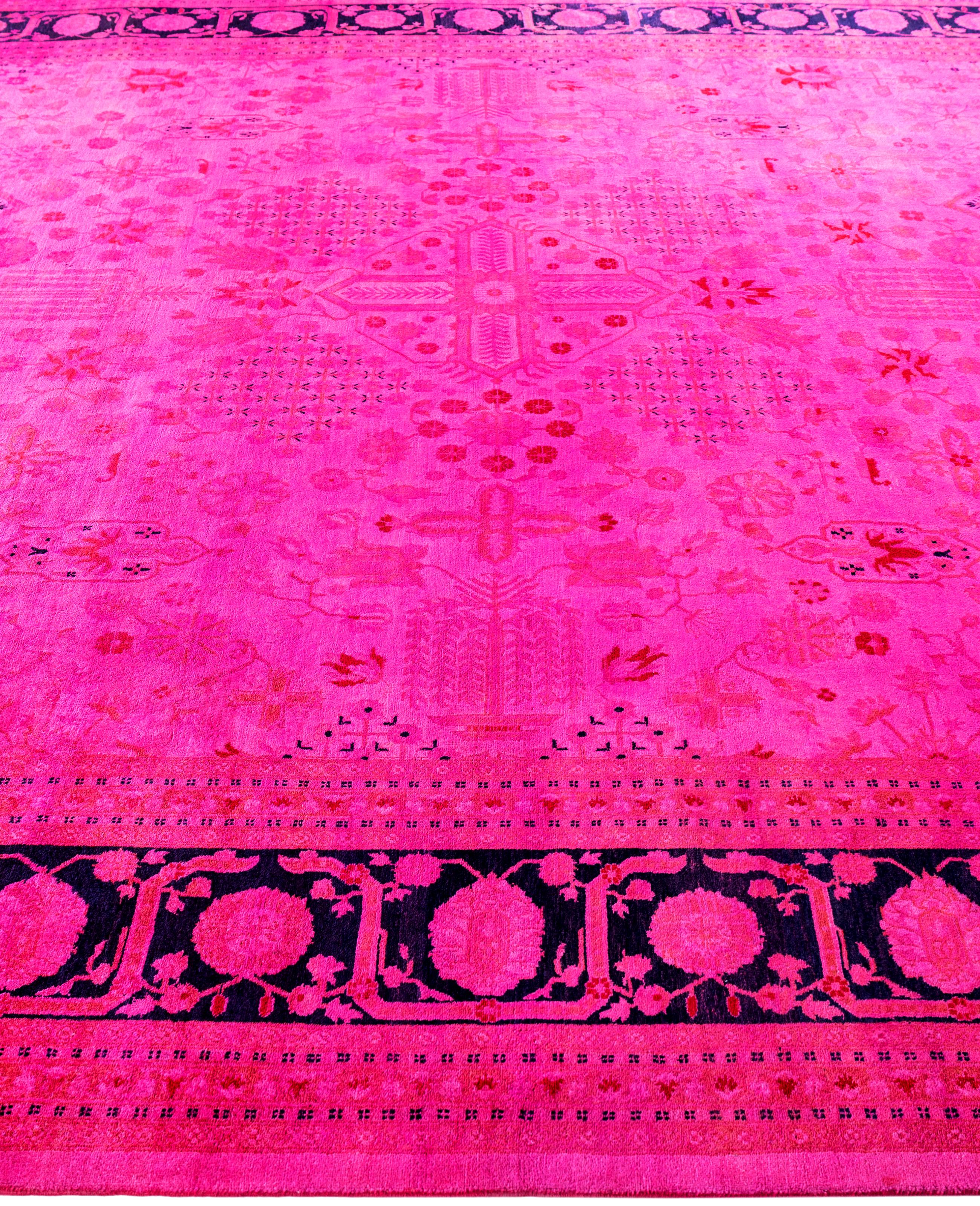 Hand-Knotted Overdyed One-of-a-Kind Wool Pink Area Rug 9' 2