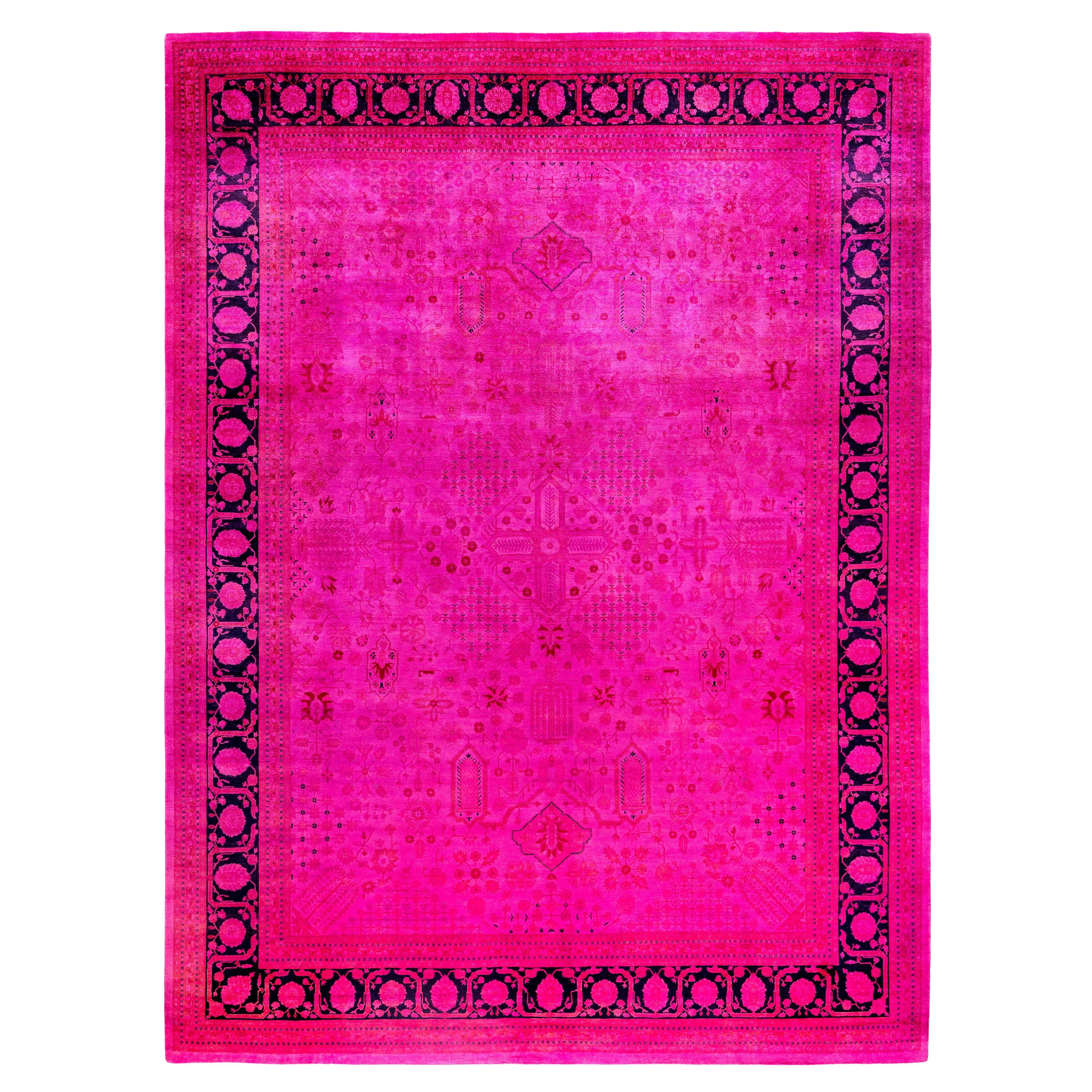 Overdyed Einzigartige Wolle Rosa Bereich Teppich 9' 2" x 12' 4"