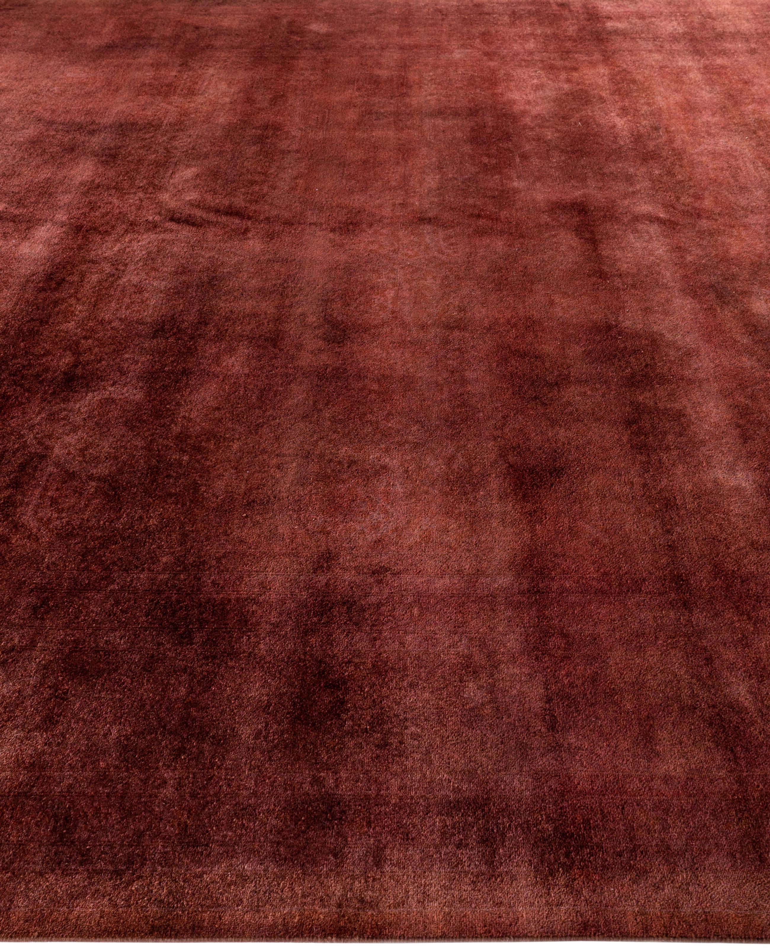 Noué à la main Tapis de zone en laine surteint unique en son genre rose 9' 3