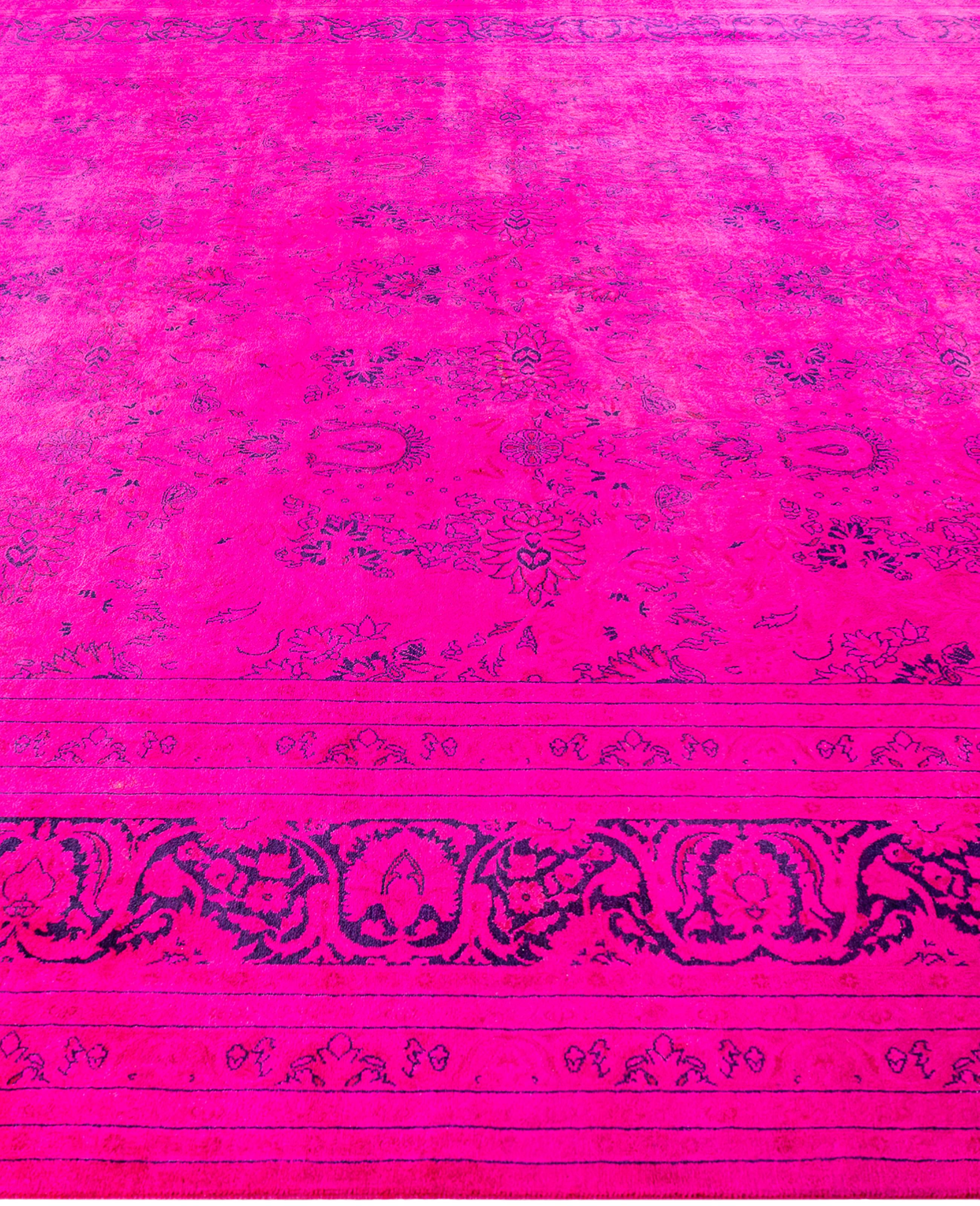 Annodato a mano Tappeto Area Rosa in Lana Overdyed One of a-Kind 9' 5