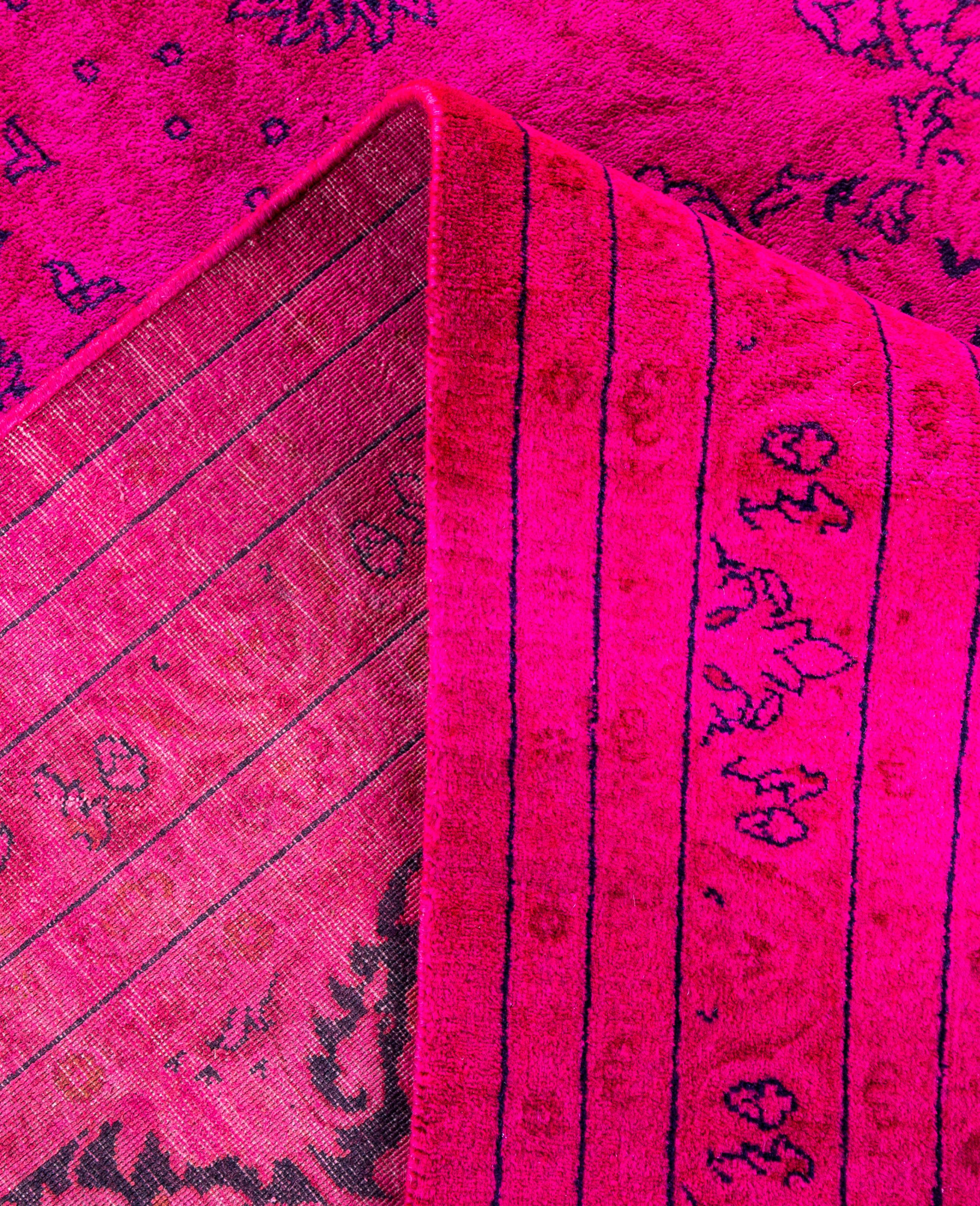 XXI secolo e contemporaneo Tappeto Area Rosa in Lana Overdyed One of a-Kind 9' 5