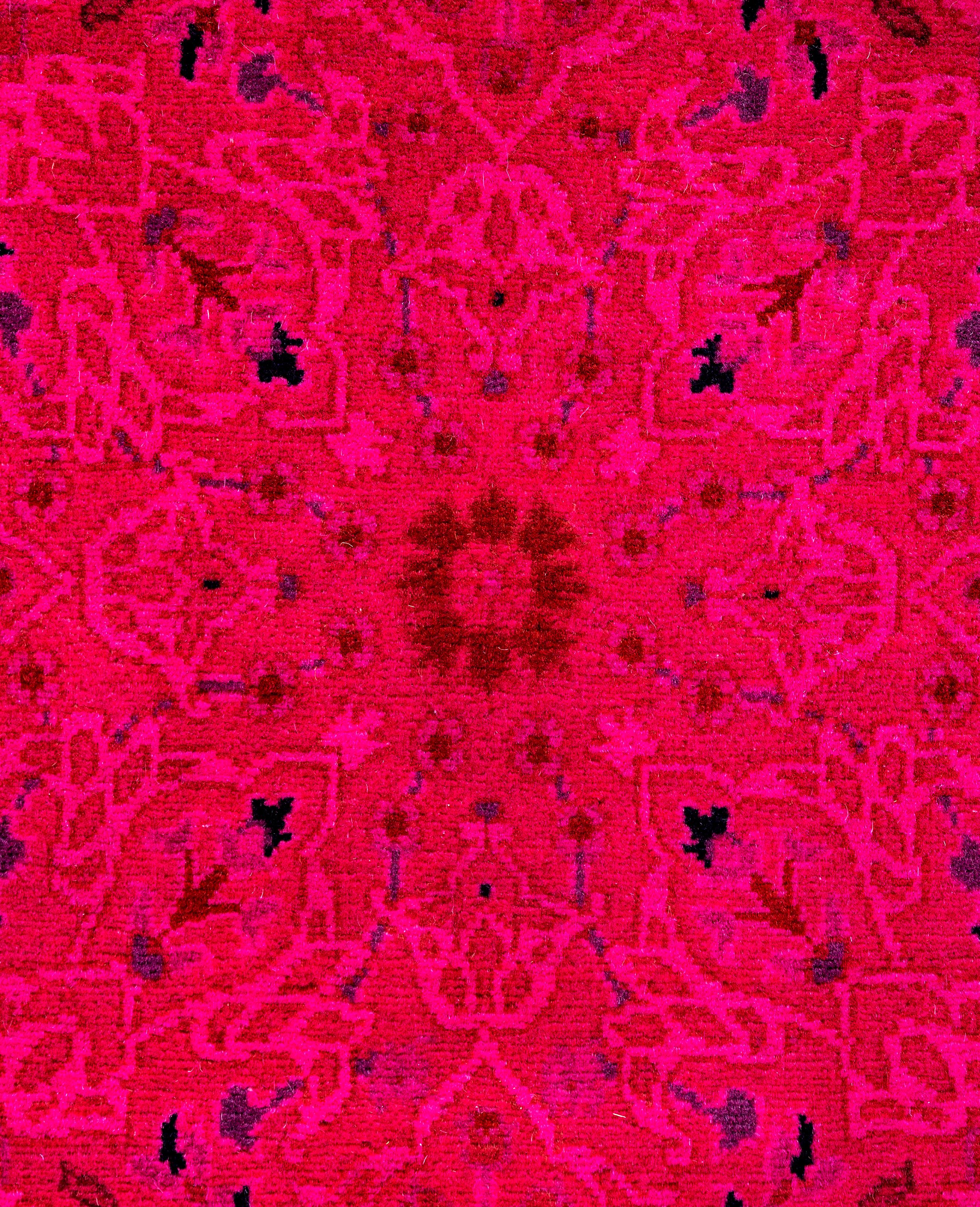 Pakistani Overdyed One-of-a-Kind Wool Pink Round Area Rug 3' 1