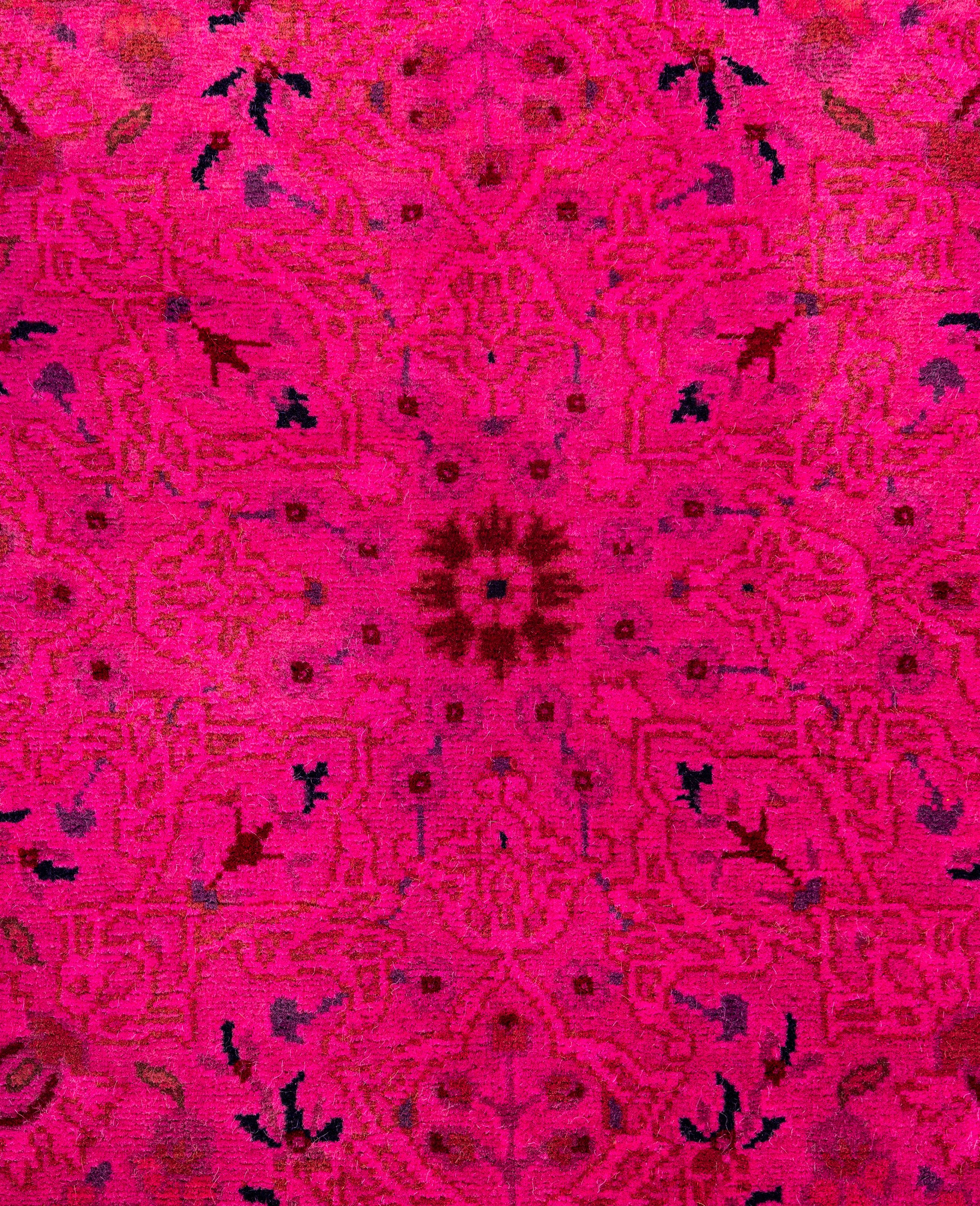 Pakistani Overdyed One-of-a-Kind Wool Pink Round Area Rug 3' 1