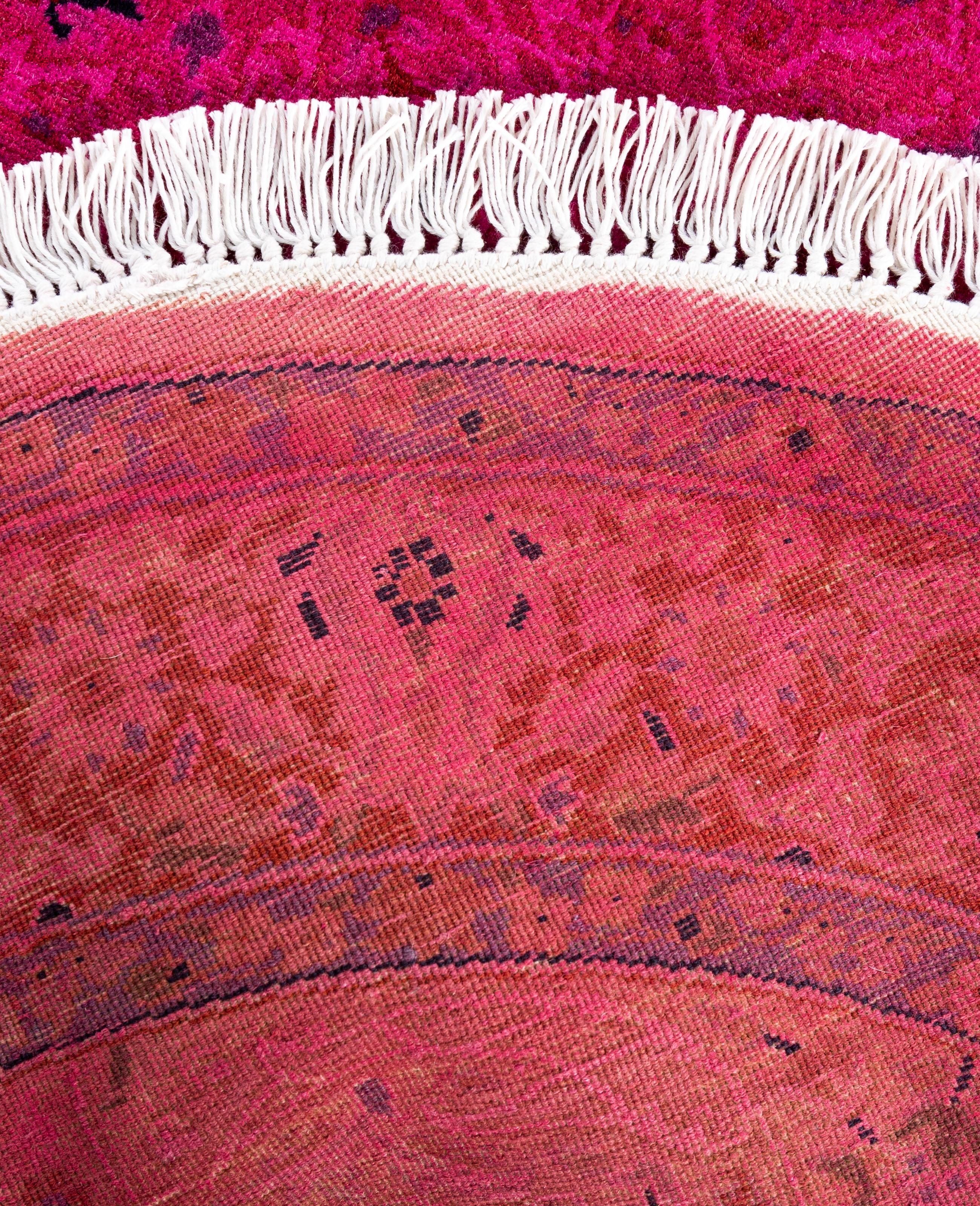 Overdyed One-of-a-Kind Wool Pink Round Area Rug 3' 1