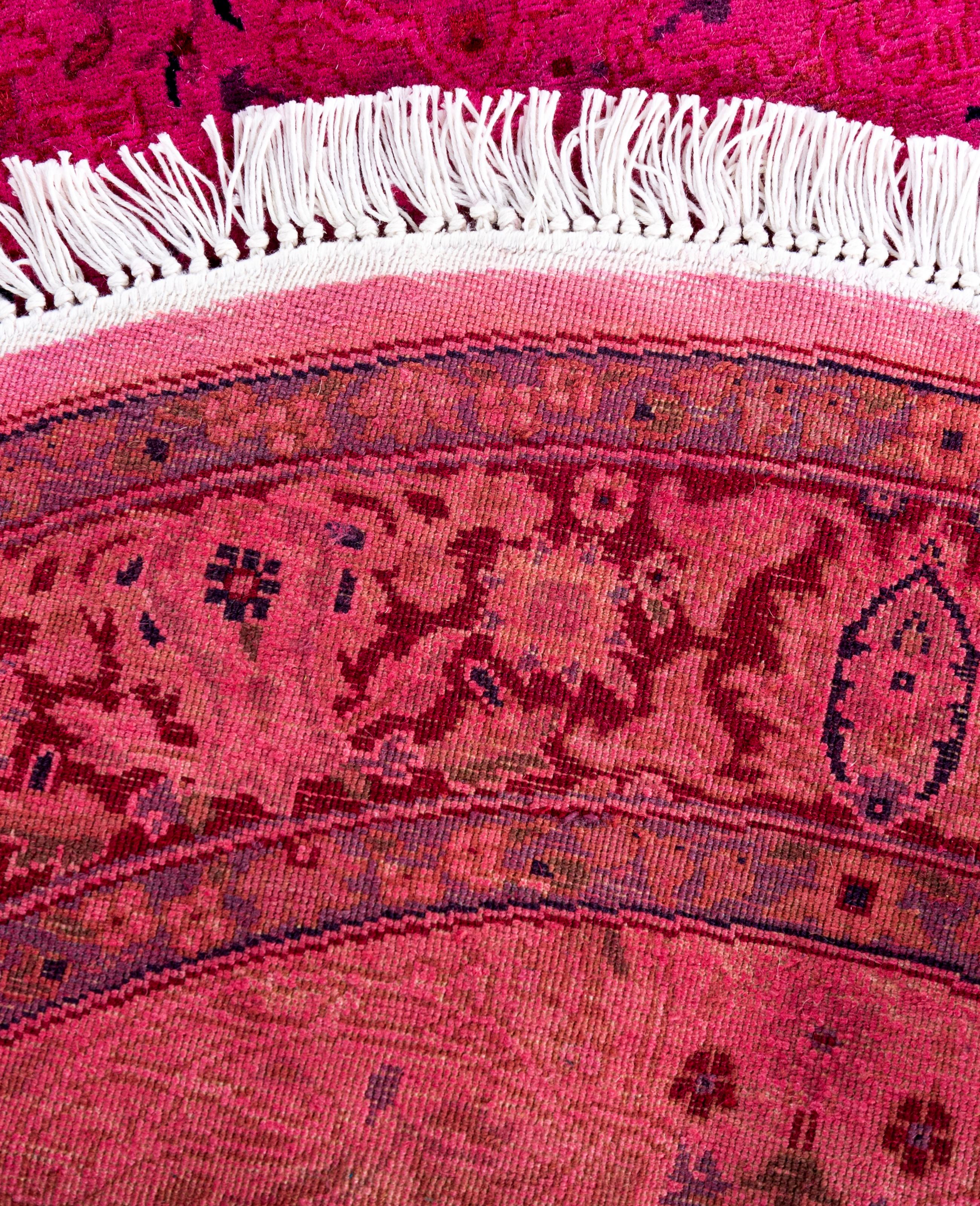 Overdyed One-of-a-Kind Wool Pink Round Area Rug 3' 1