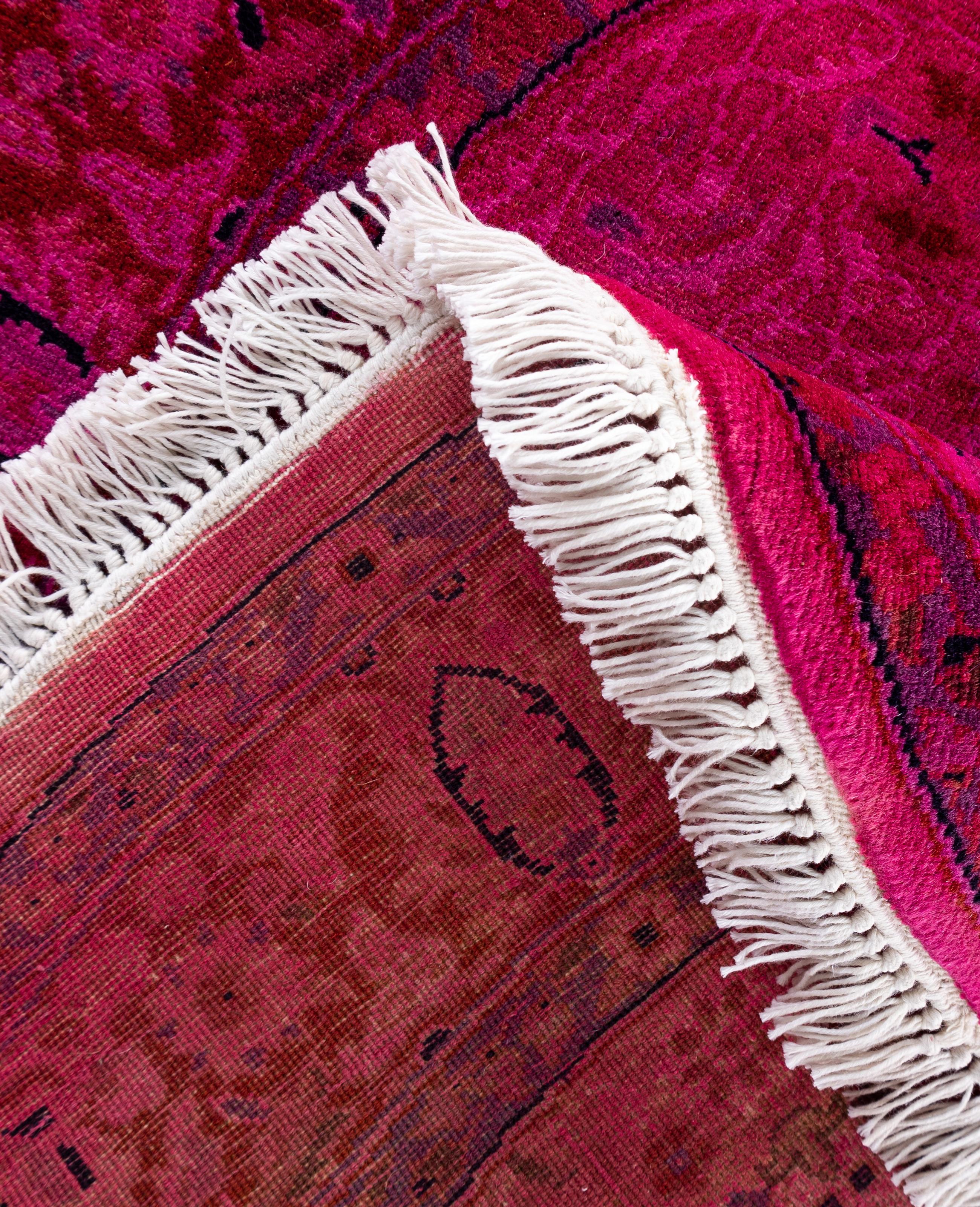 Contemporary Overdyed One-of-a-Kind Wool Pink Round Area Rug 3' 1