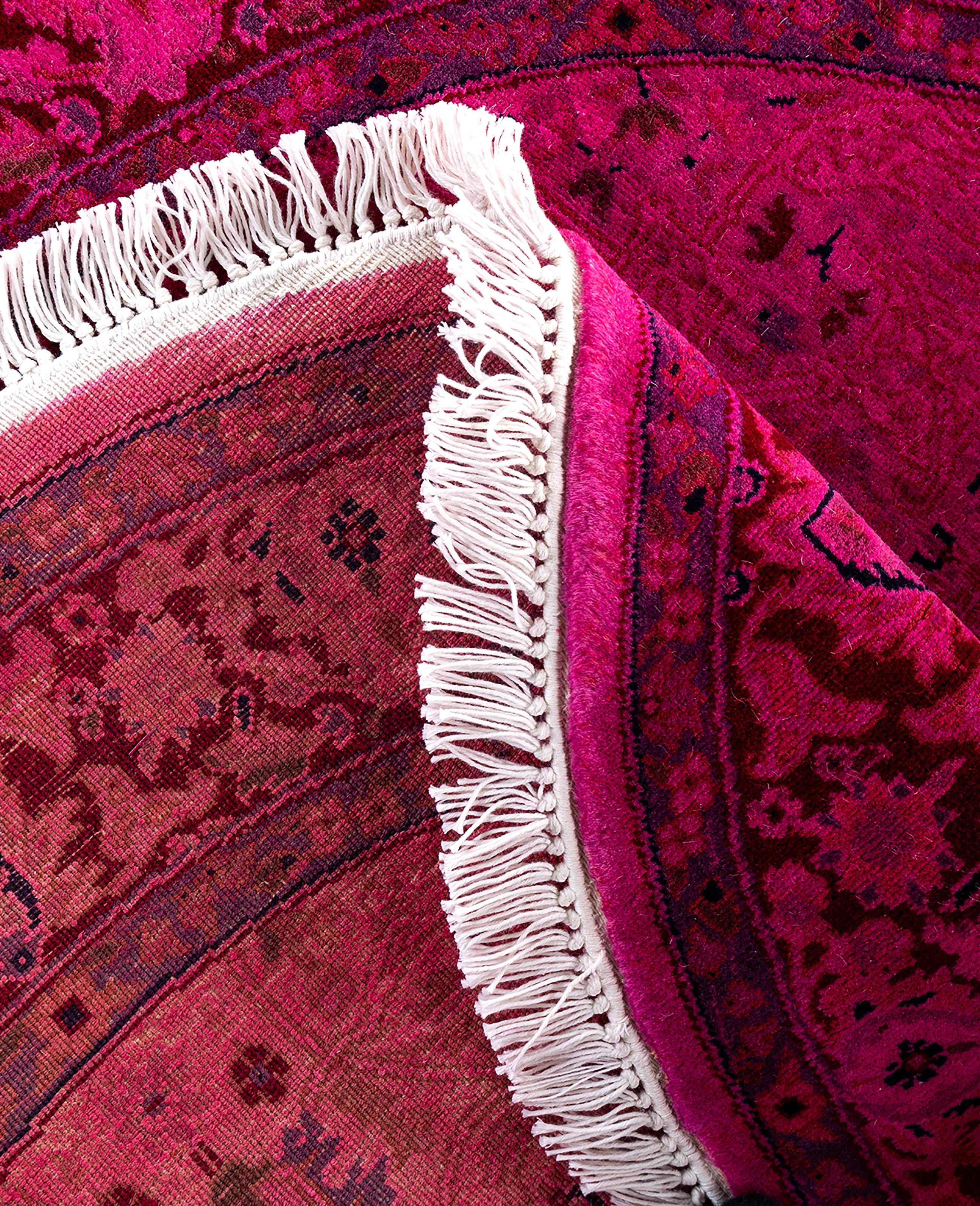 Contemporary Overdyed One-of-a-Kind Wool Pink Round Area Rug 3' 1