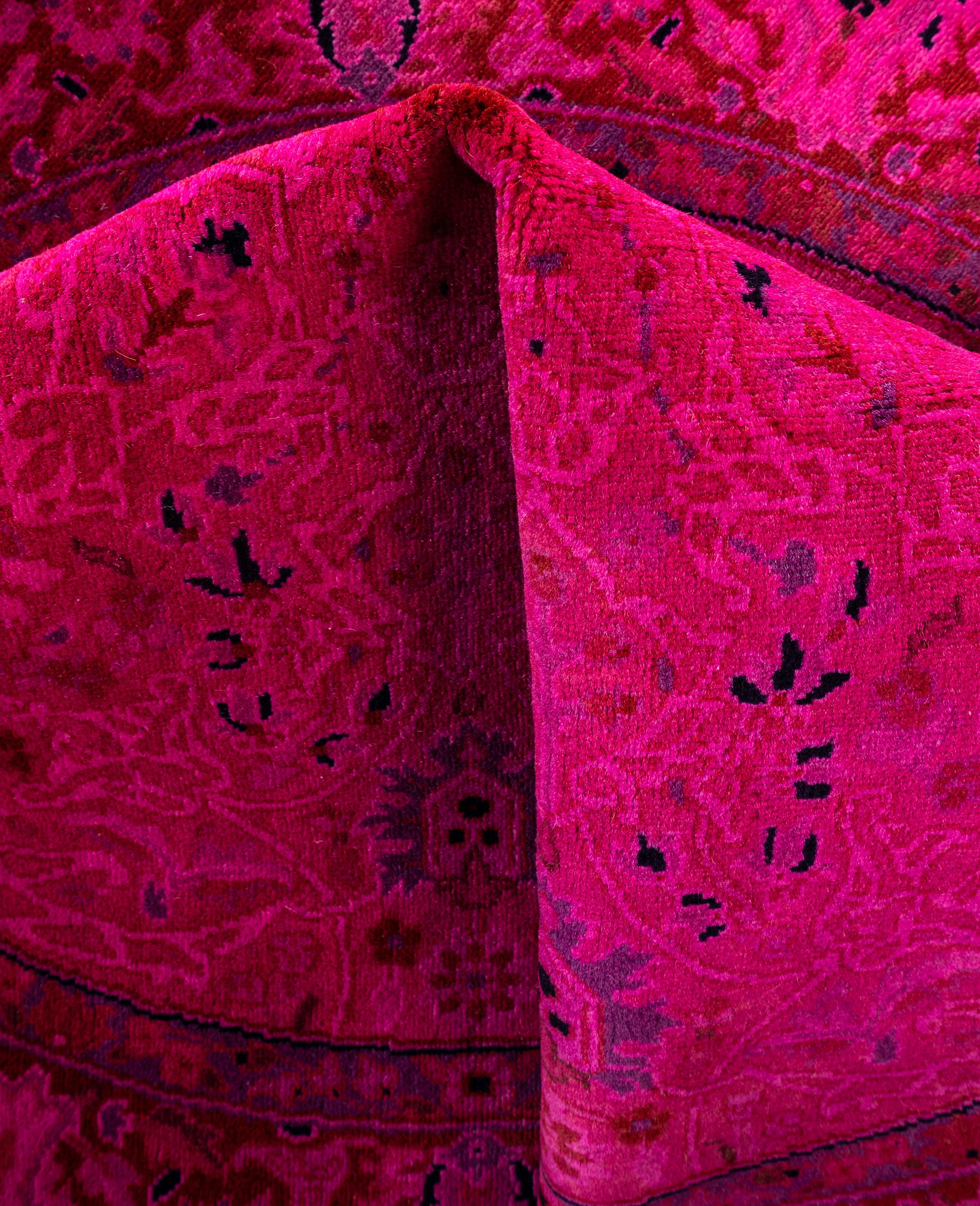 Overdyed One-of-a-Kind Wool Pink Round Area Rug 3' 1