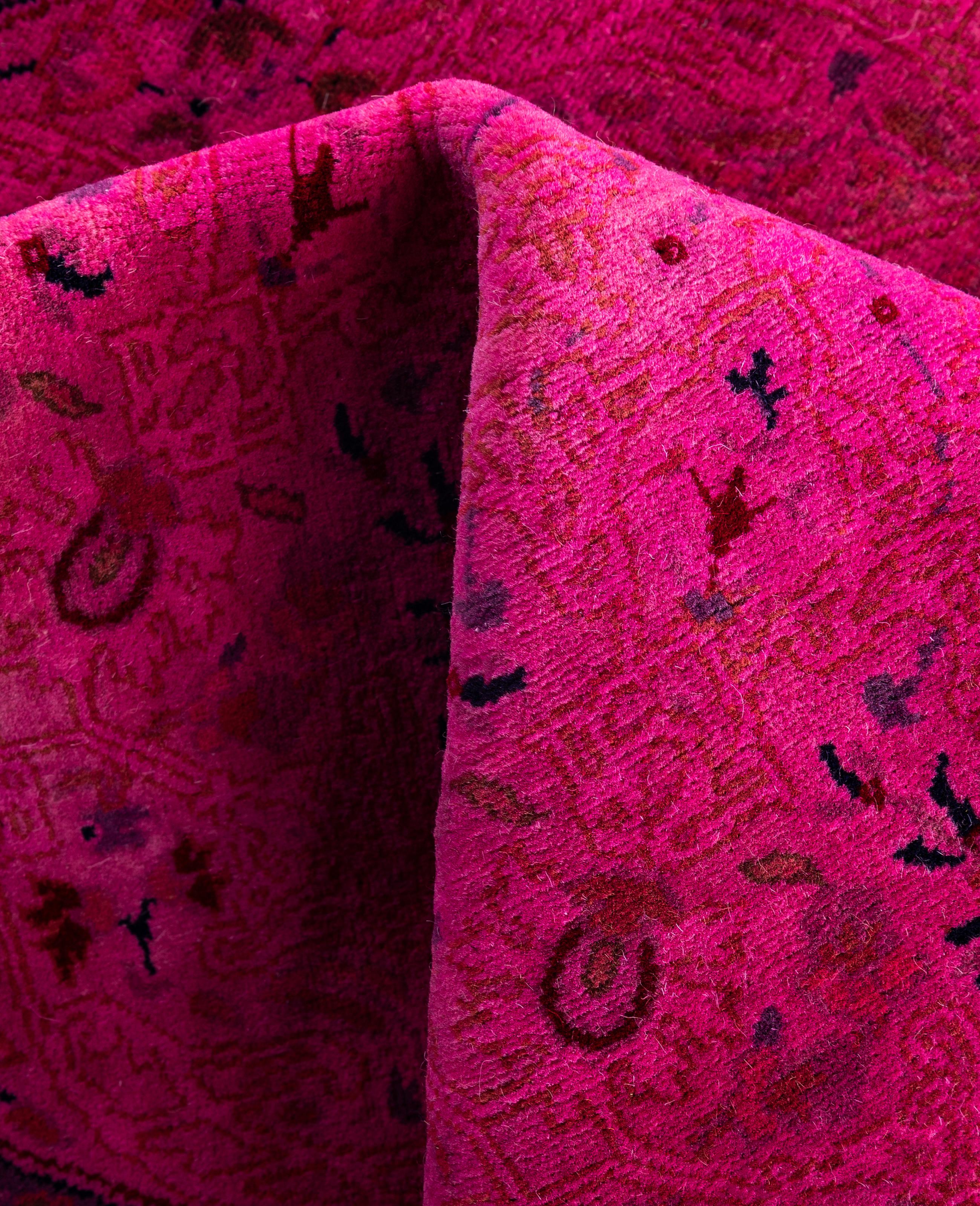 Overdyed One-of-a-Kind Wool Pink Round Area Rug 3' 1