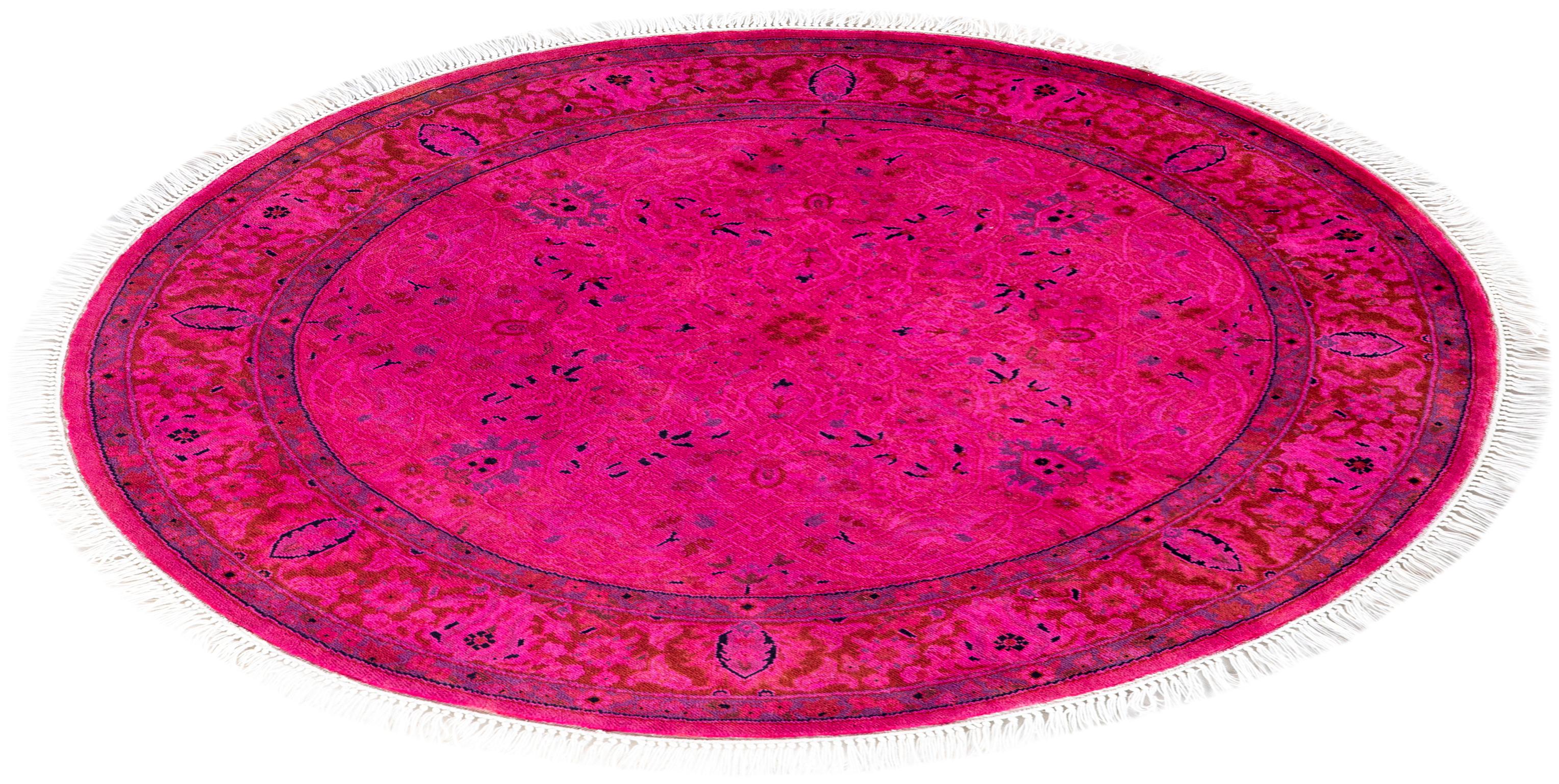 Overdyed One-of-a-Kind Wool Pink Round Area Rug 3' 1