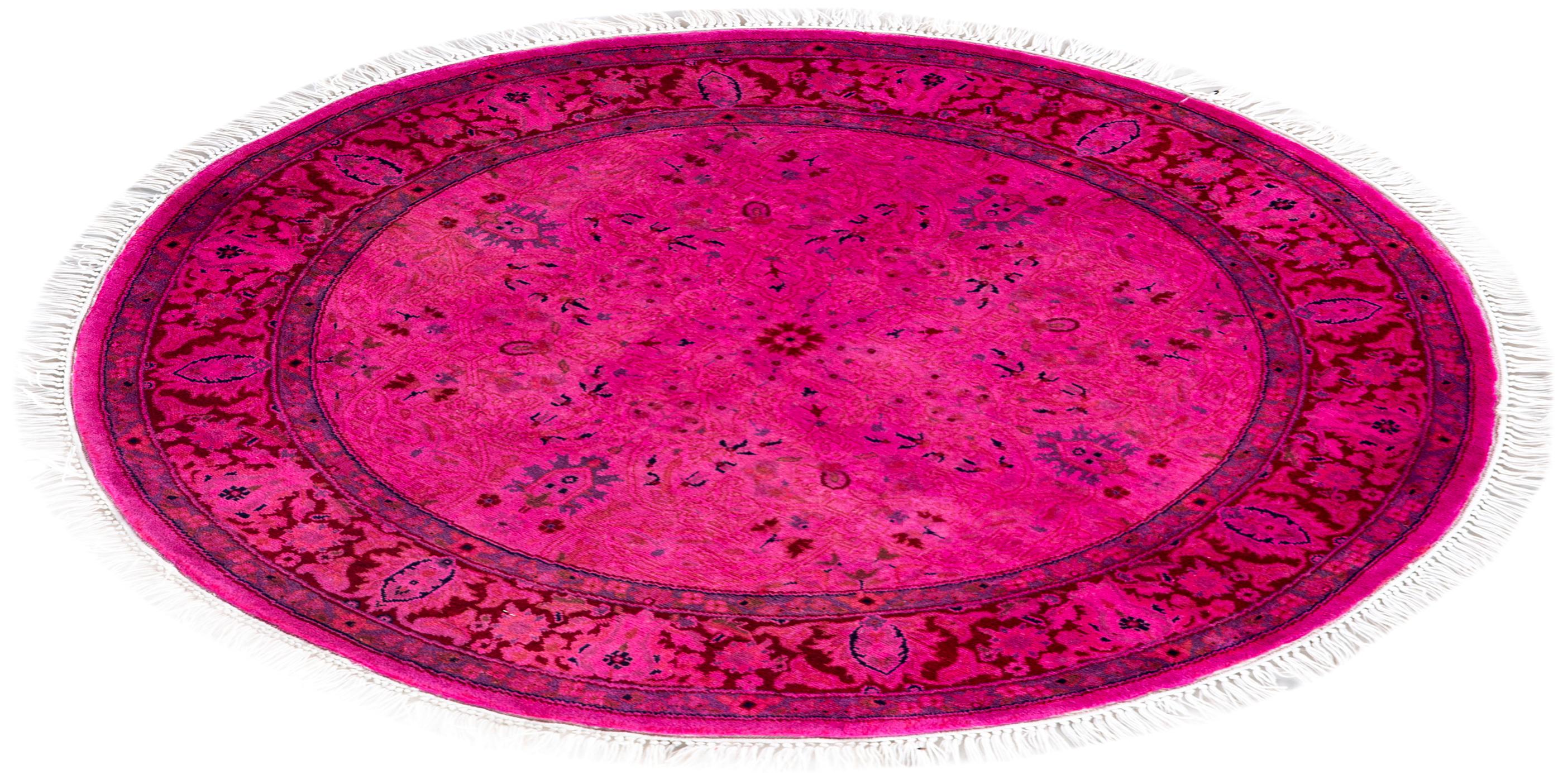 Overdyed One-of-a-Kind Wool Pink Round Area Rug 3' 1