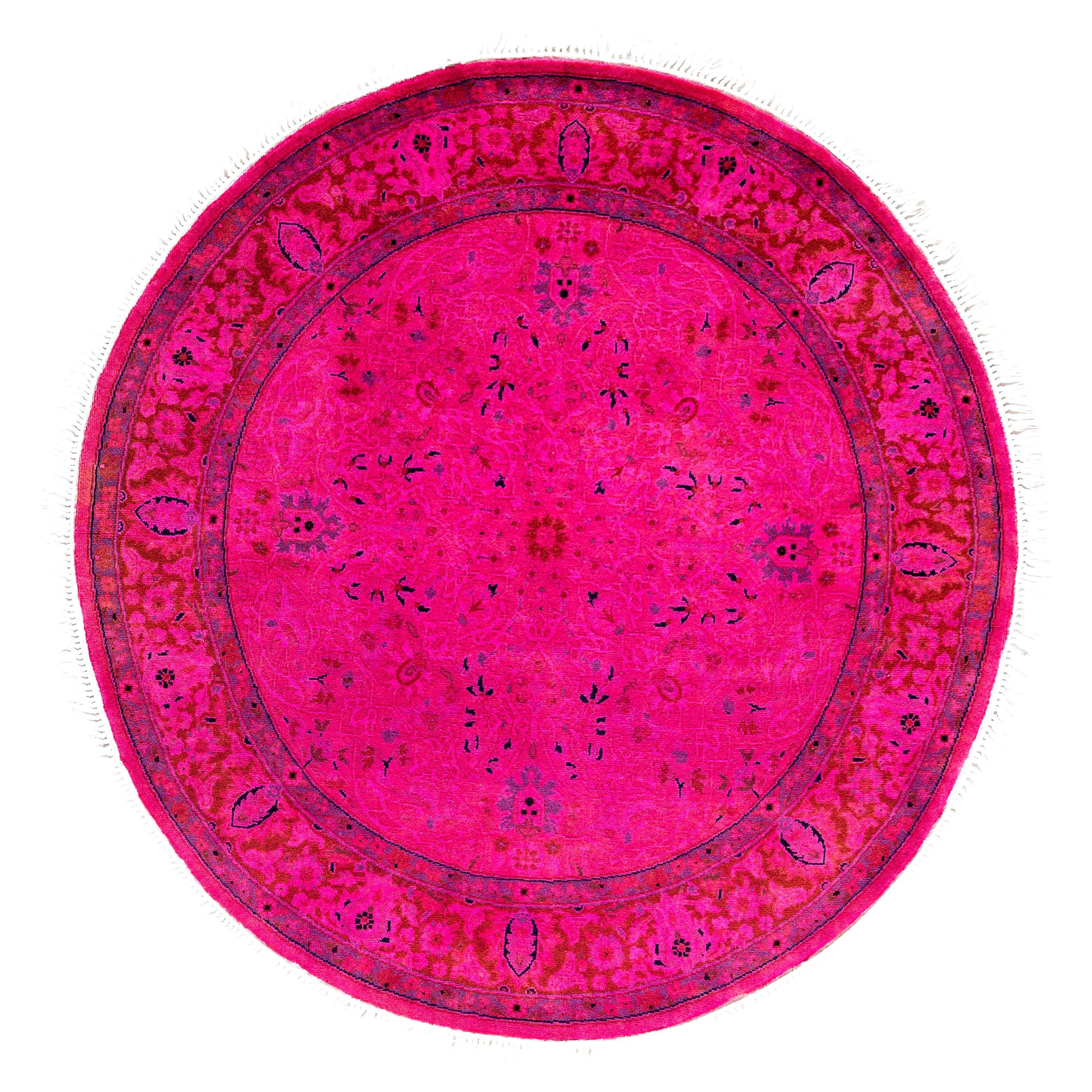 Overdyed One-of-a-Kind Wool Pink Round Area Rug 3' 1" x 3' 1" For Sale