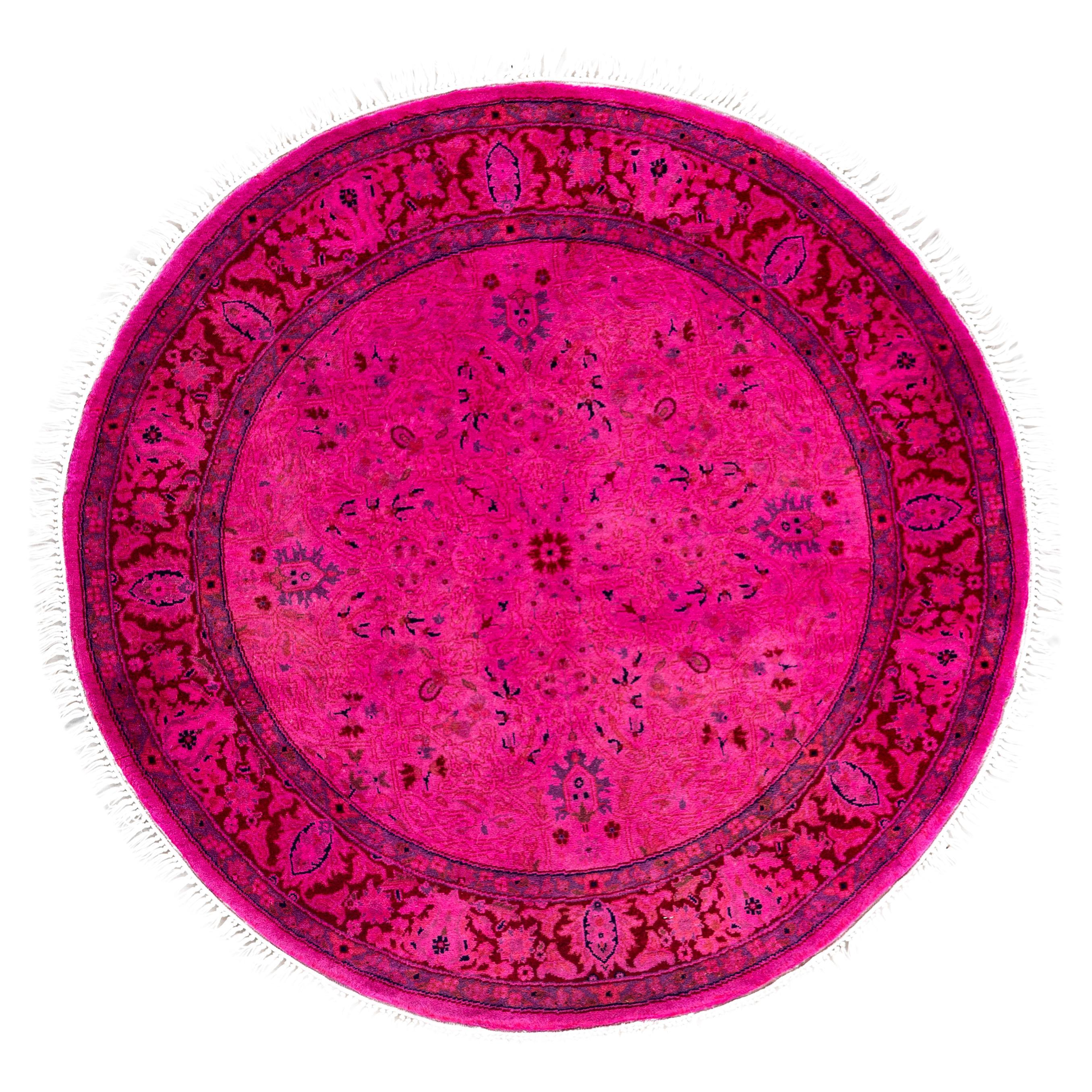 Overdyed One-of-a-Kind Wool Pink Round Area Rug 3' 1" x 3' 1"