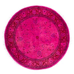 Overdyed One-of-a-Kind Wool Pink Round Area Rug 3' 1" x 3' 1"