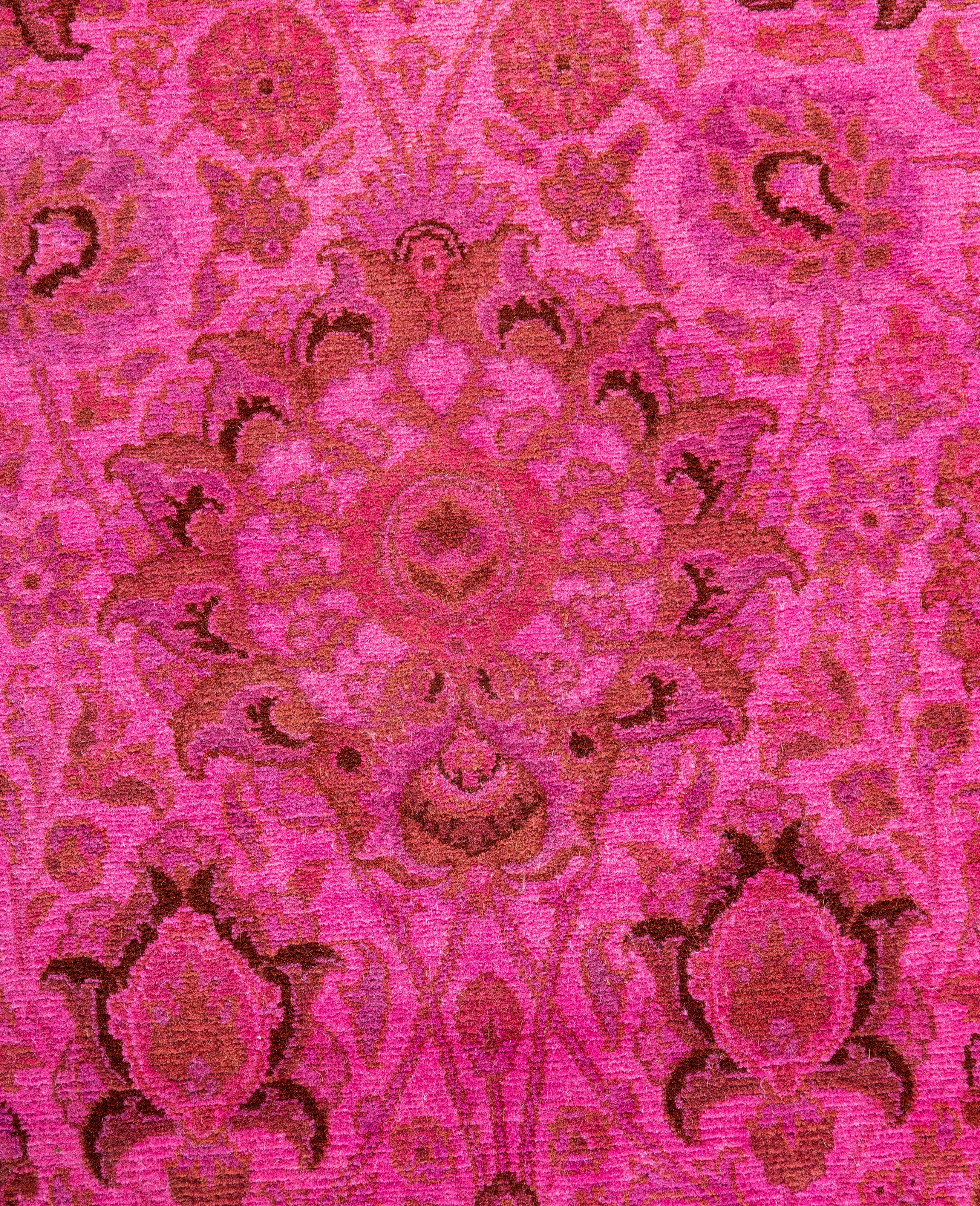 Alfombra redonda Overdyed de lana rosa única 7' 1