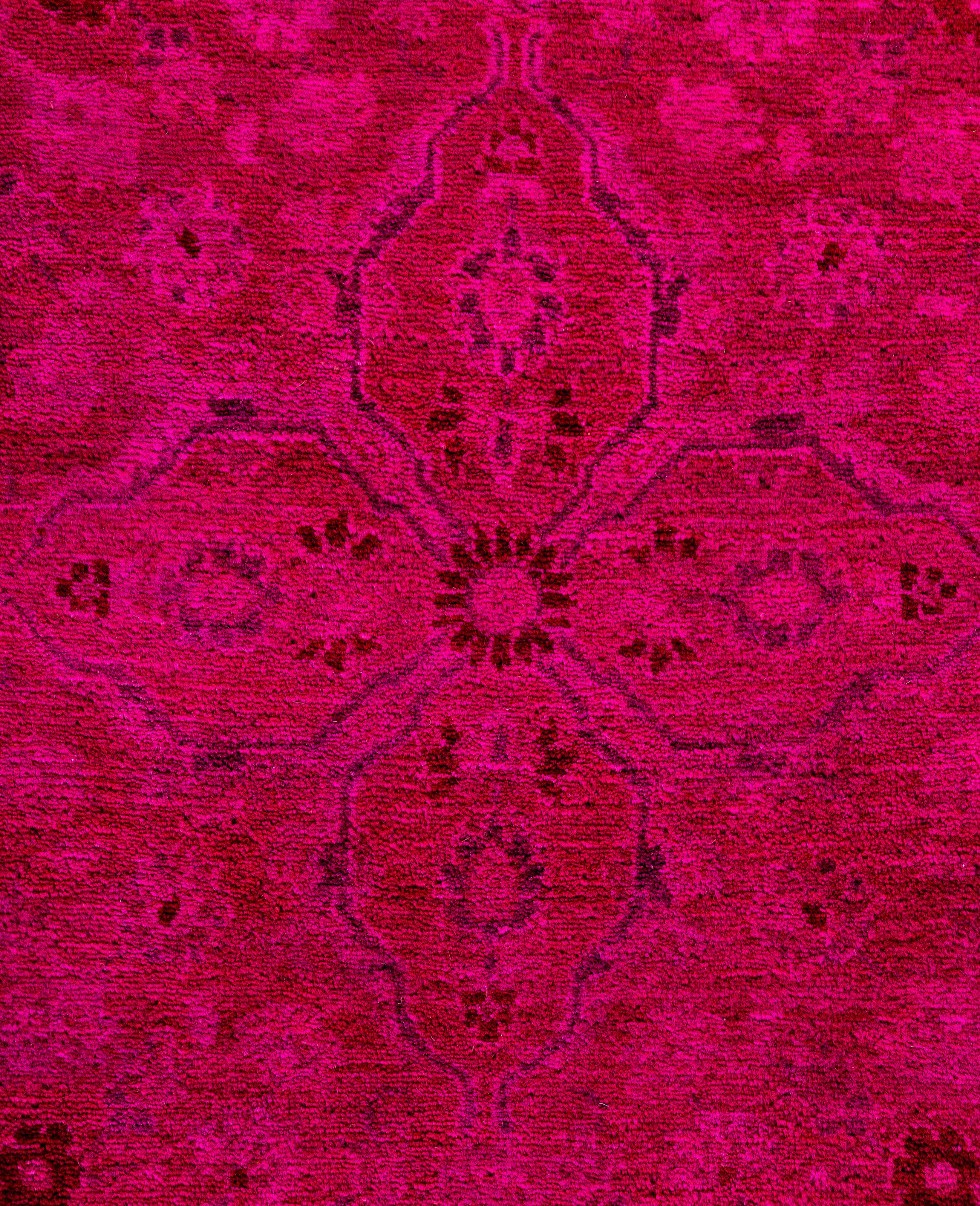 Pakistano Tappeto tondo in lana rosa Overdyed One-of-a-Kind 7' 1