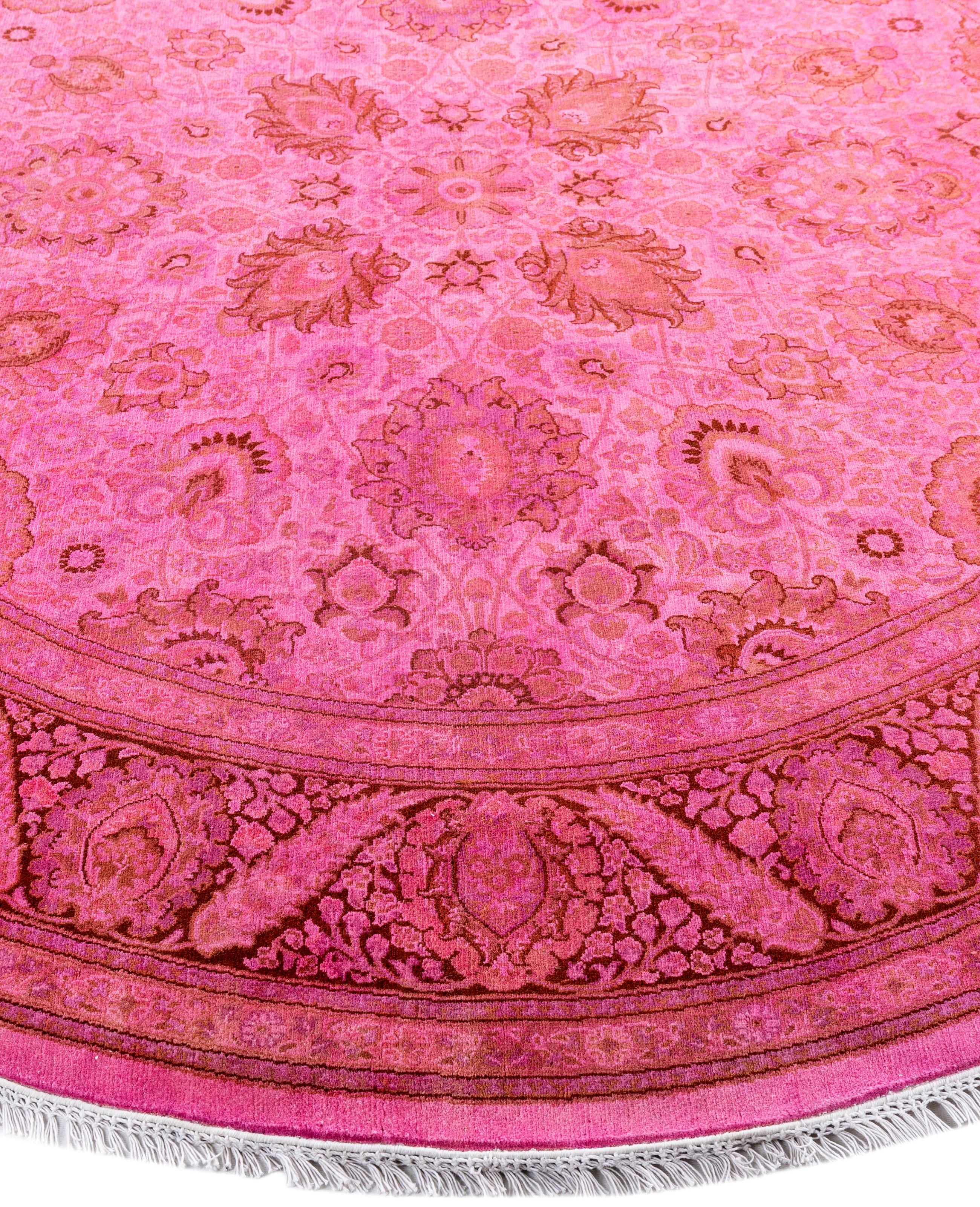 Alfombra redonda Overdyed de lana rosa única 7' 1