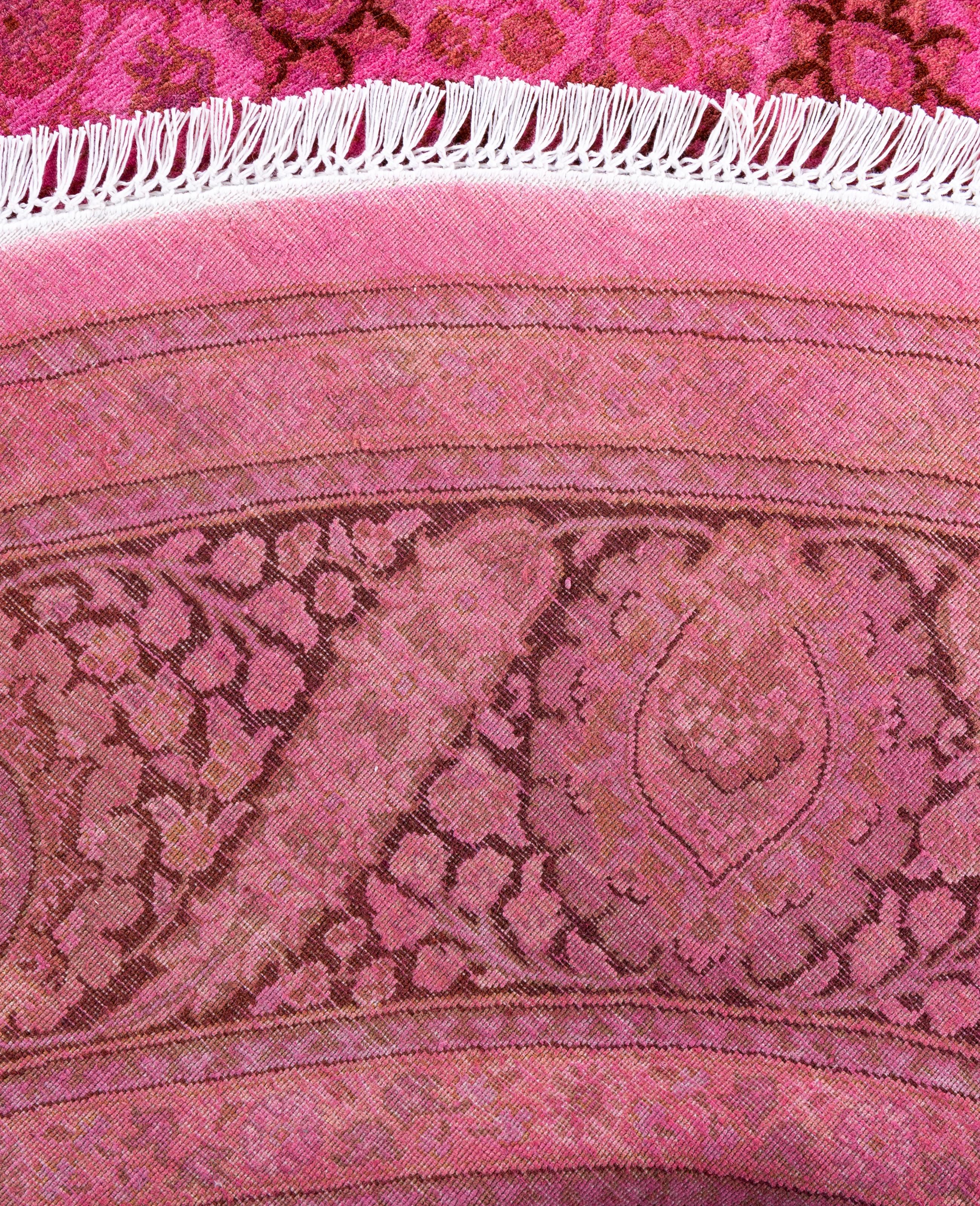 Alfombra redonda Overdyed de lana rosa única 7' 1