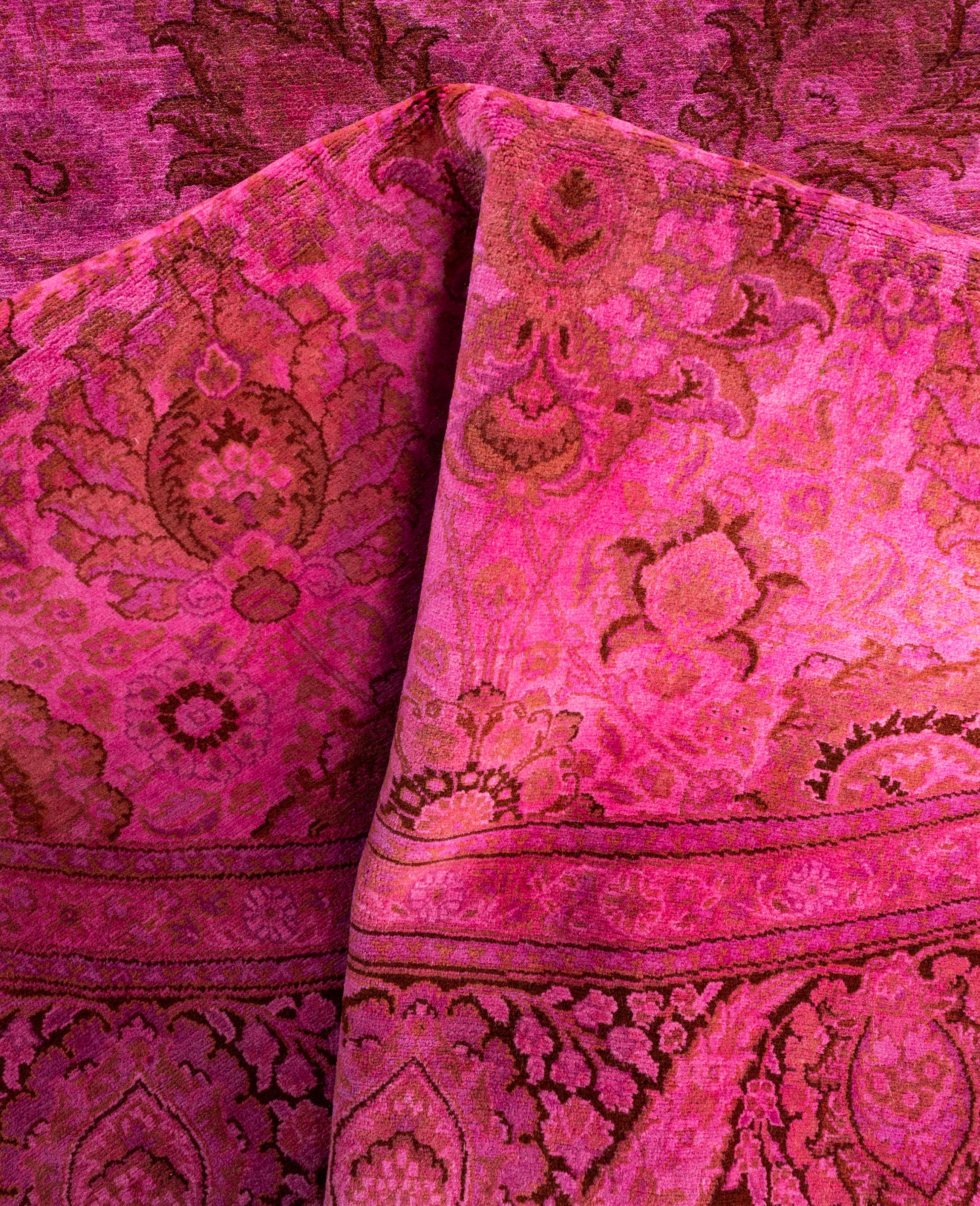 Alfombra redonda Overdyed de lana rosa única 7' 1