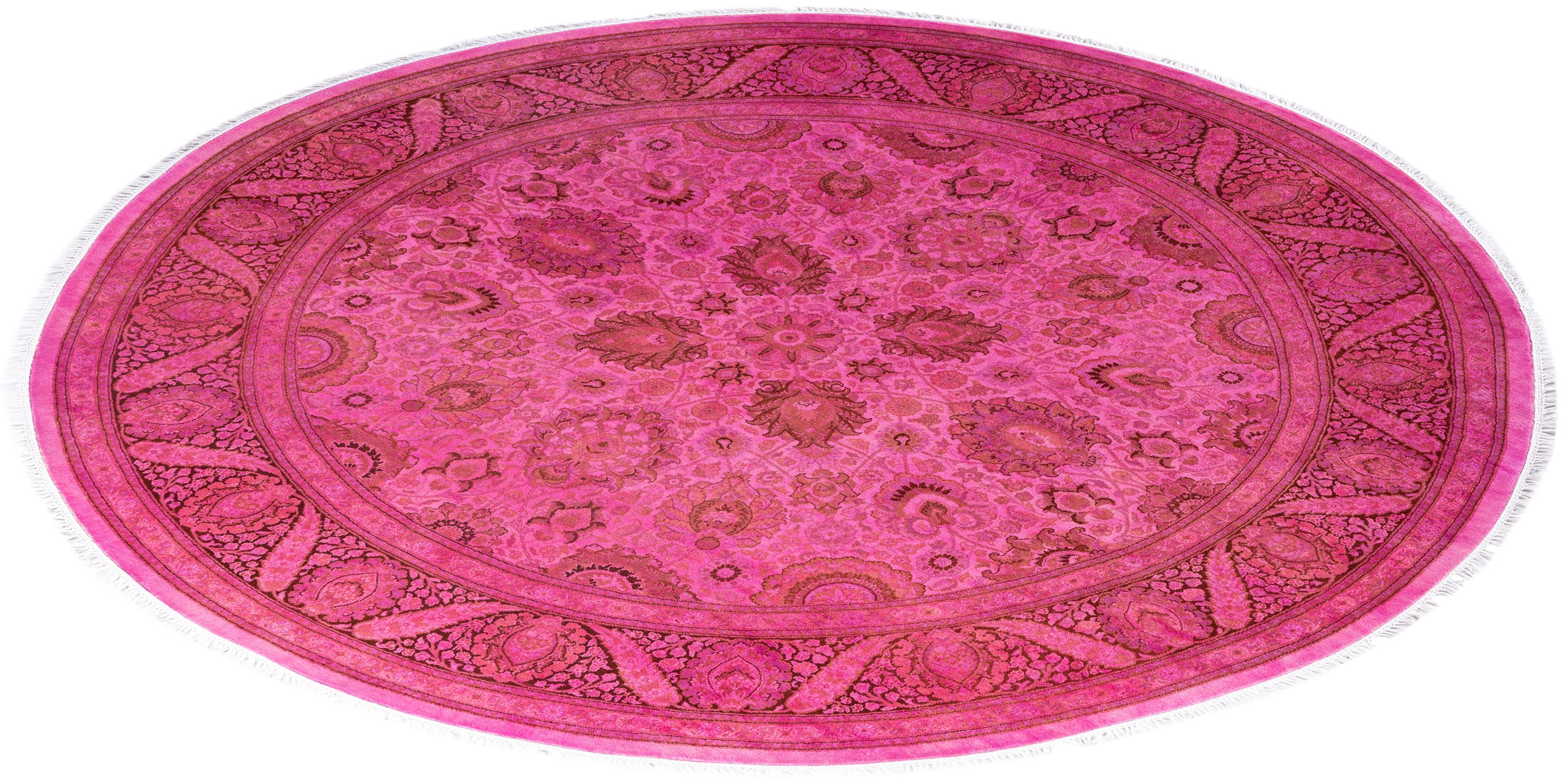 Alfombra redonda Overdyed de lana rosa única 7' 1