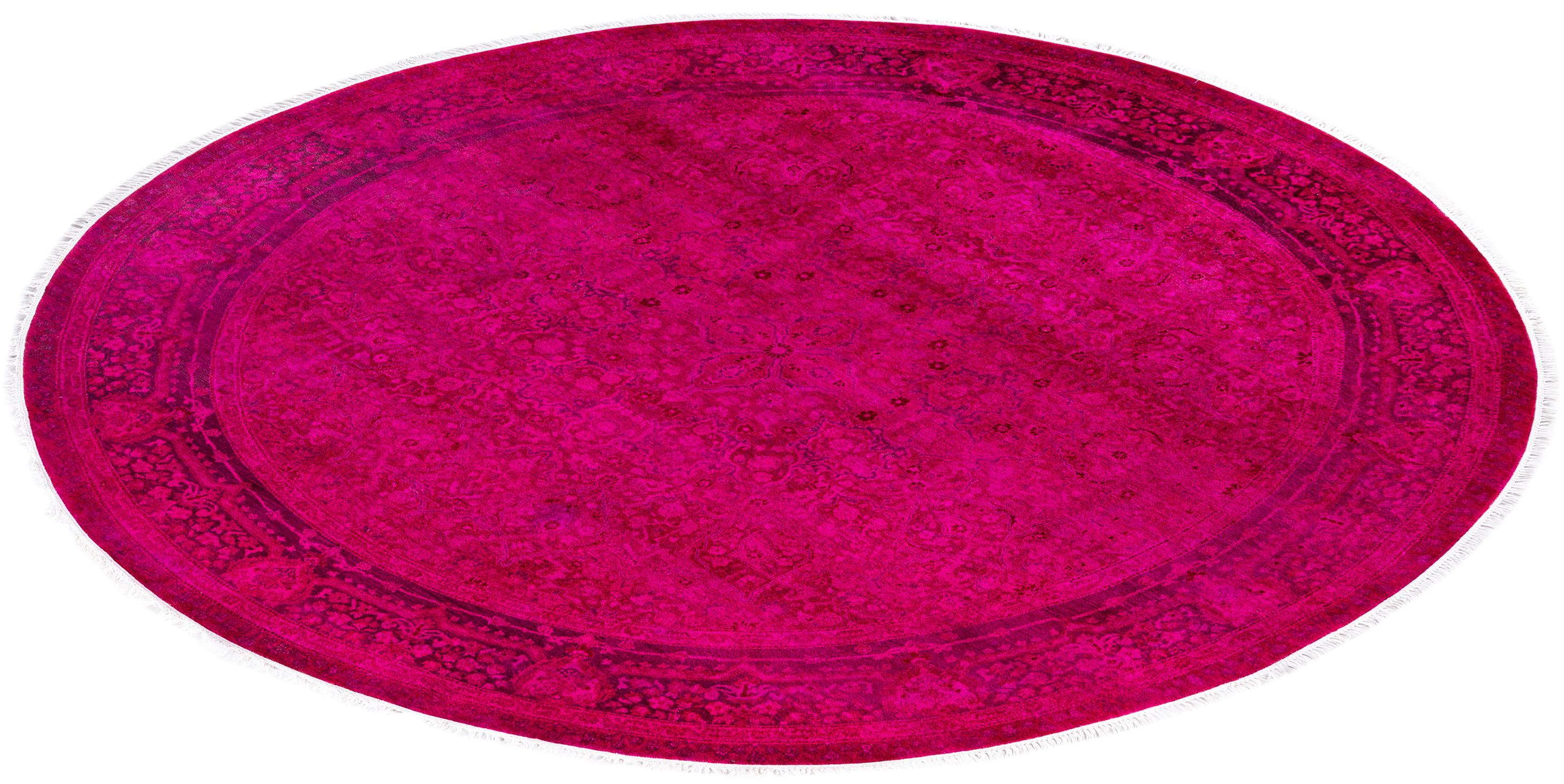 Tappeto tondo in lana rosa Overdyed One-of-a-Kind 7' 1