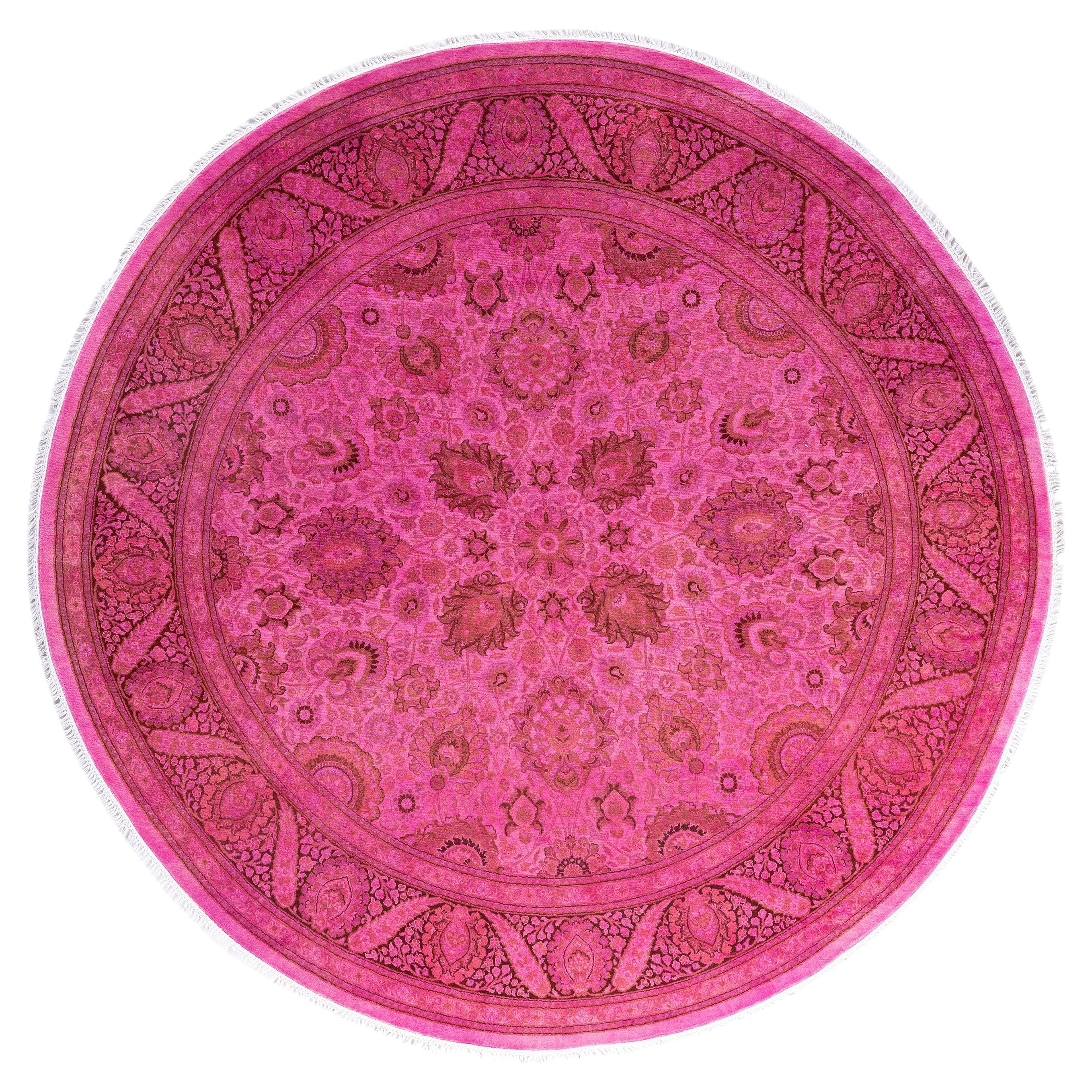 Alfombra redonda Overdyed de lana rosa única 7' 1" x 7' 1" en venta