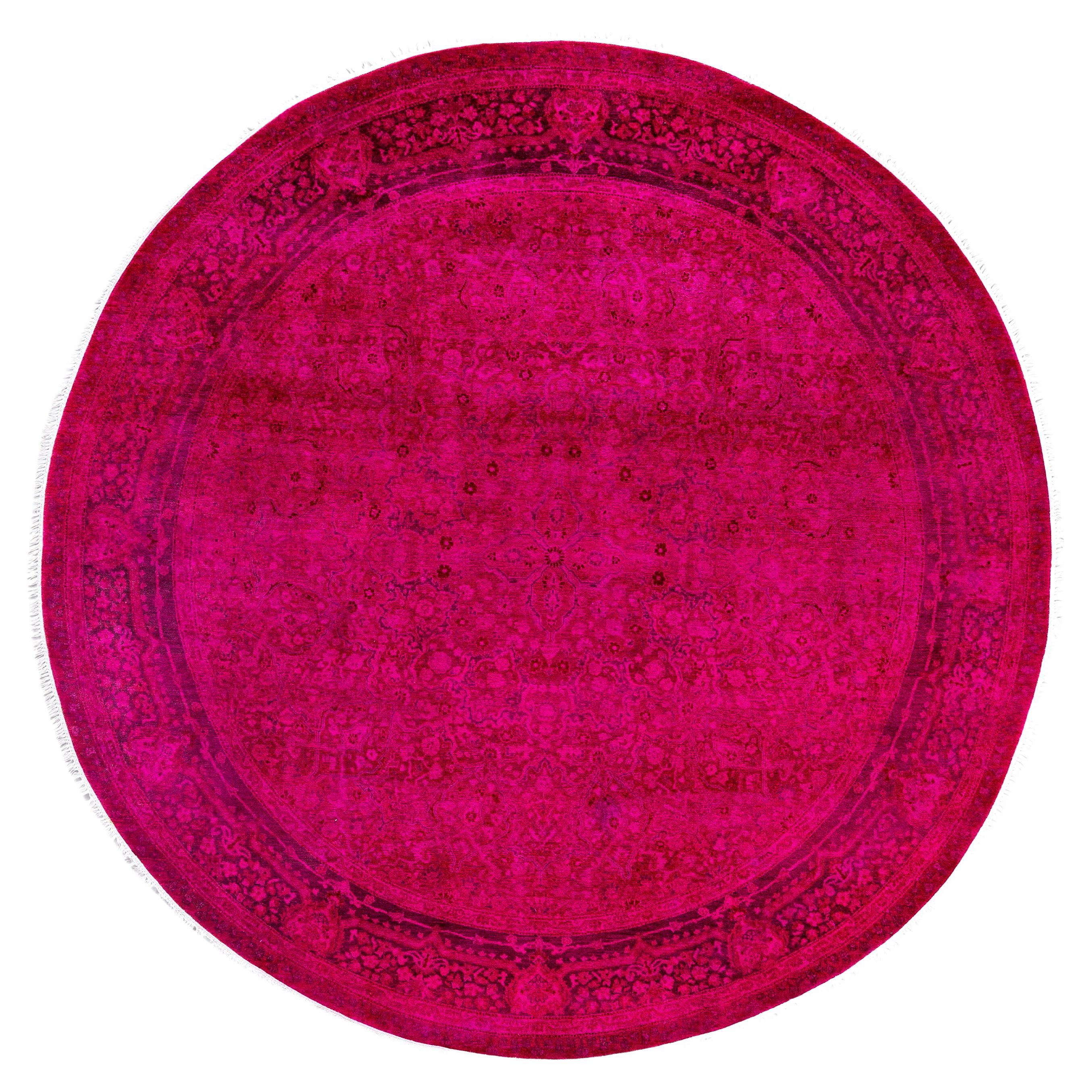 Tappeto tondo in lana rosa Overdyed One-of-a-Kind 7' 1" x 7' 1" in vendita