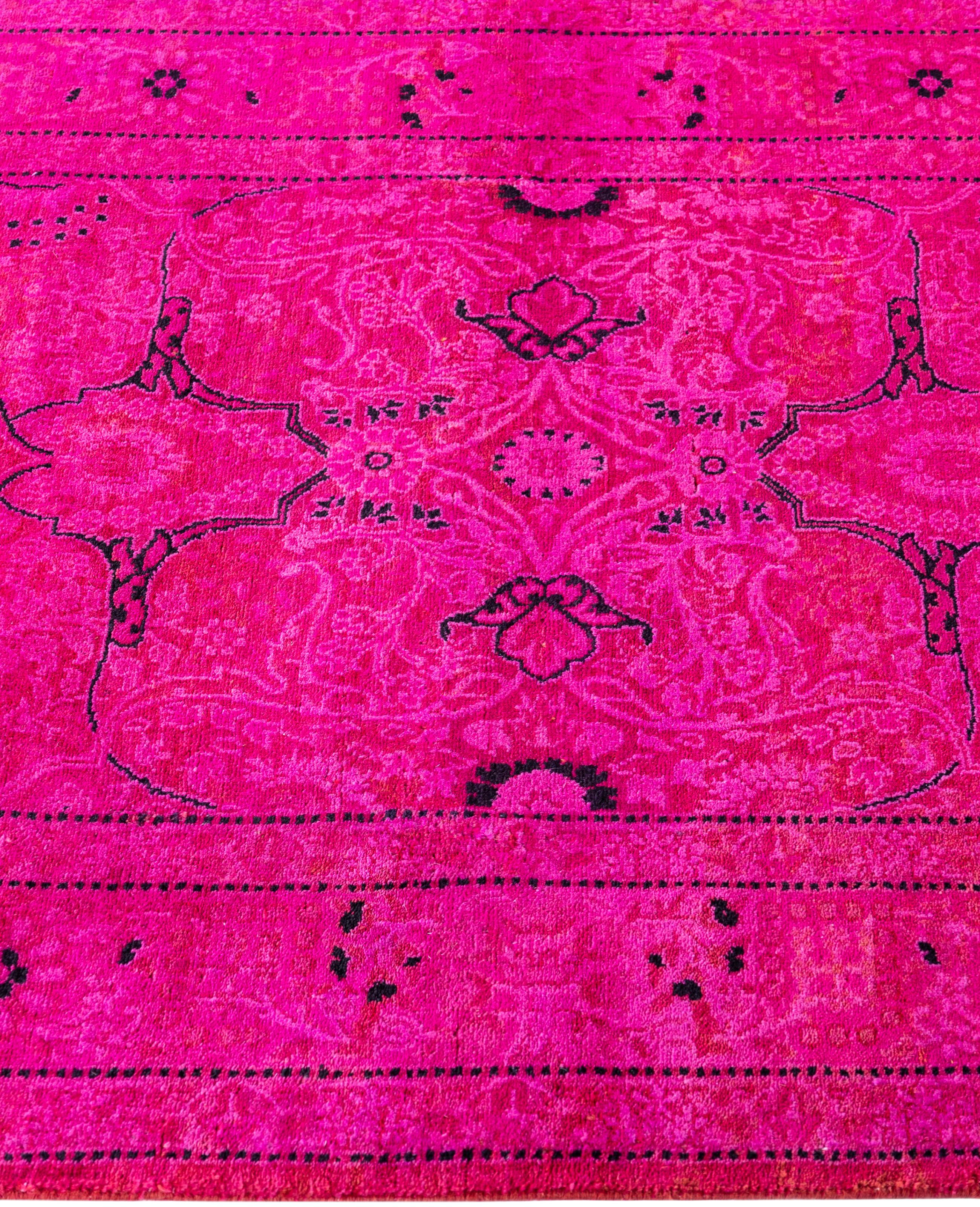 Hand-Knotted Overdyed One-of-a-Kind Wool Pink Runner 2' 6