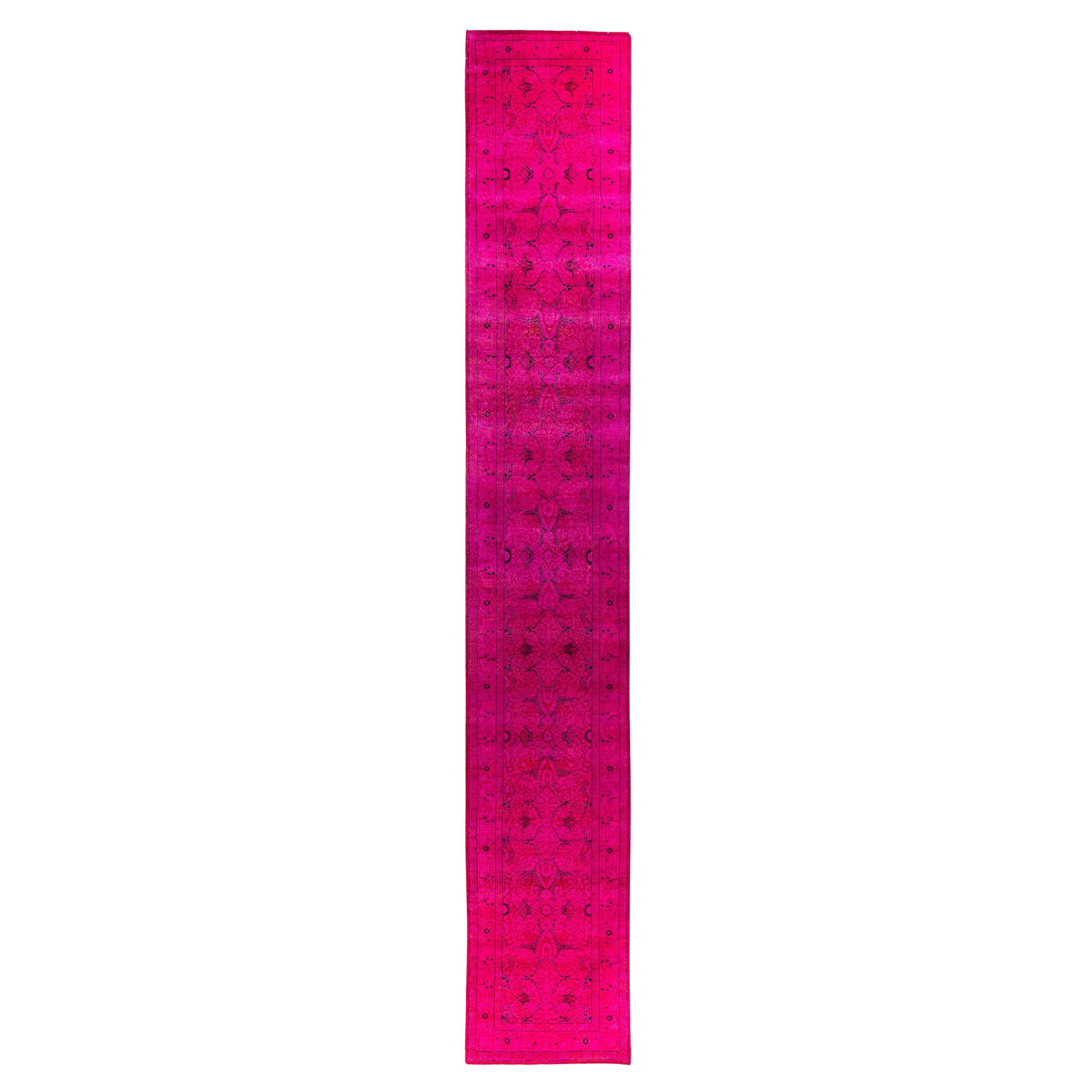 Runner rosa in lana unico sovratinto 2' 6" x 16' 1"
