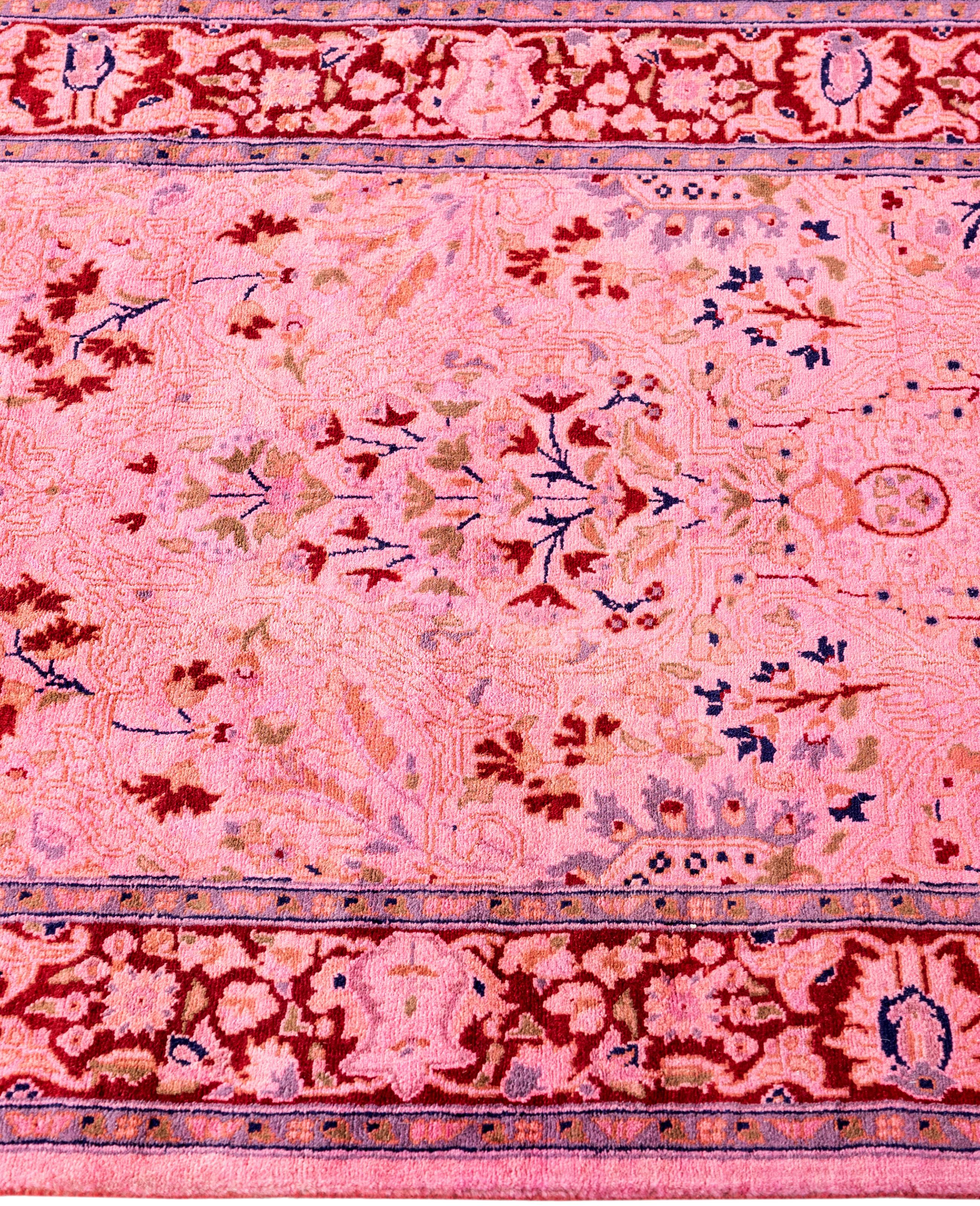 Hand-Knotted Overdyed One-of-a-Kind Wool Pink Runner 2' 7