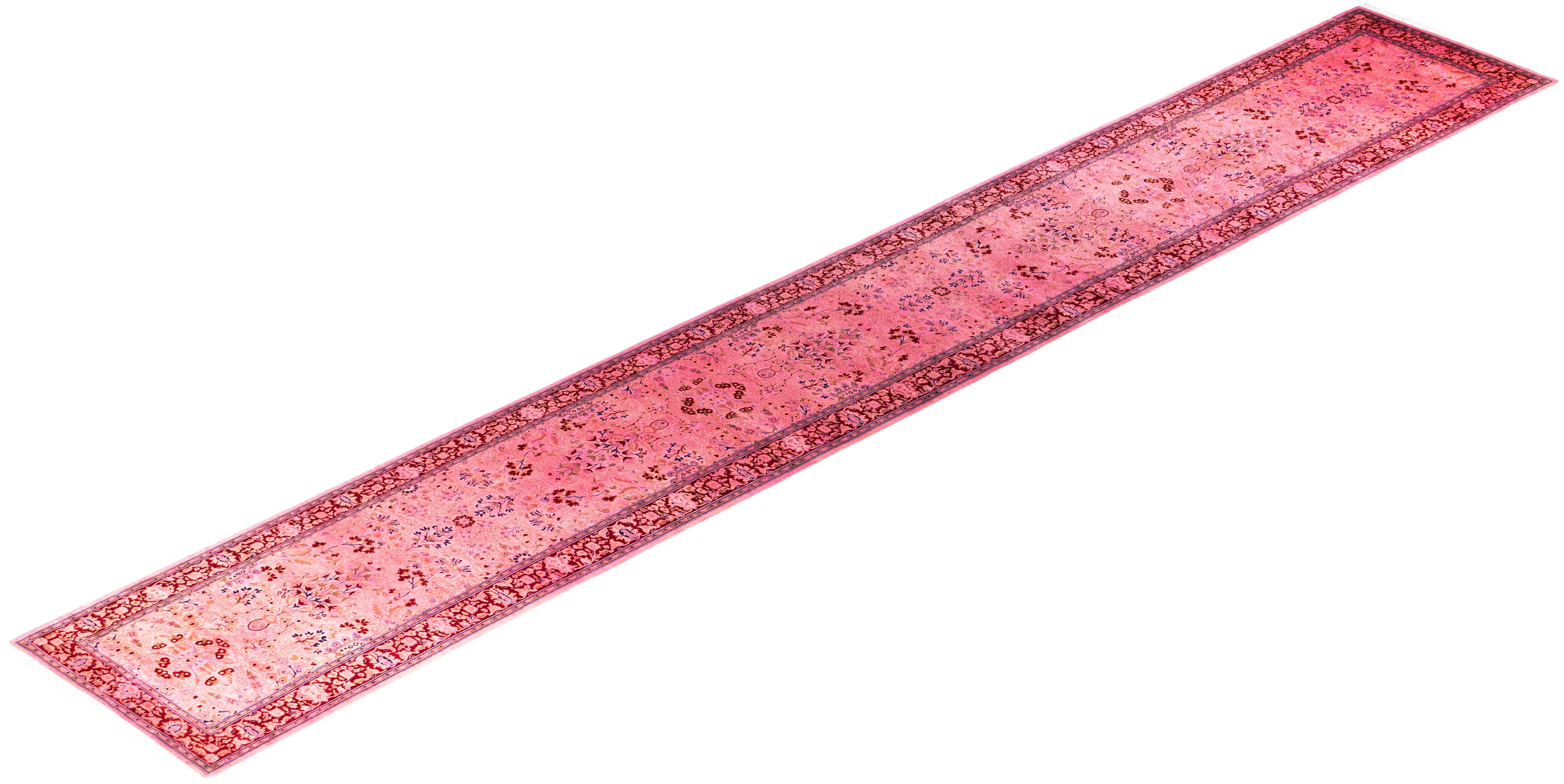 Overdyed One-of-a-Kind Wool Pink Runner 2' 7