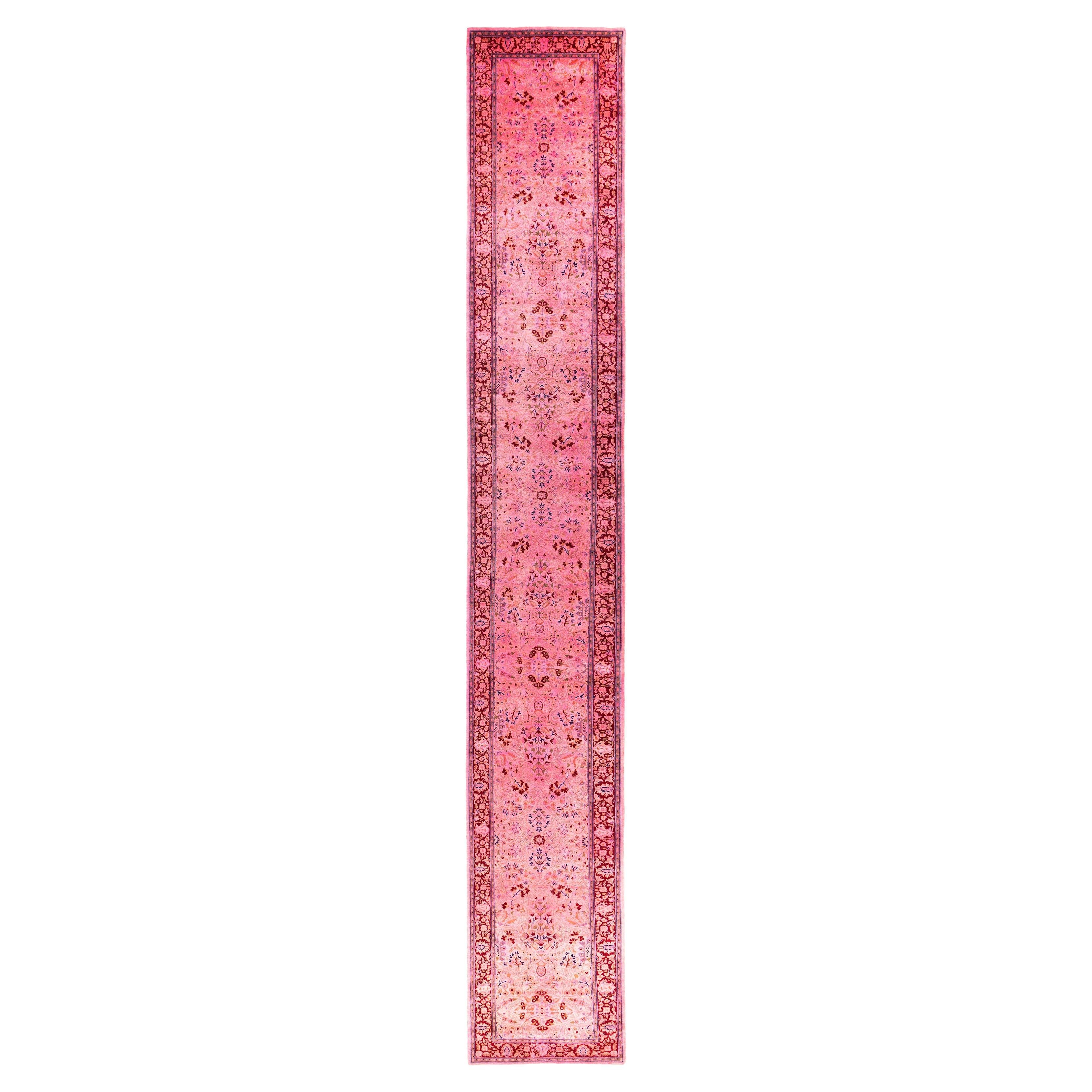 Overdyed One-of-a-Kind Wool Pink Runner 2' 7" x 18' 1" For Sale