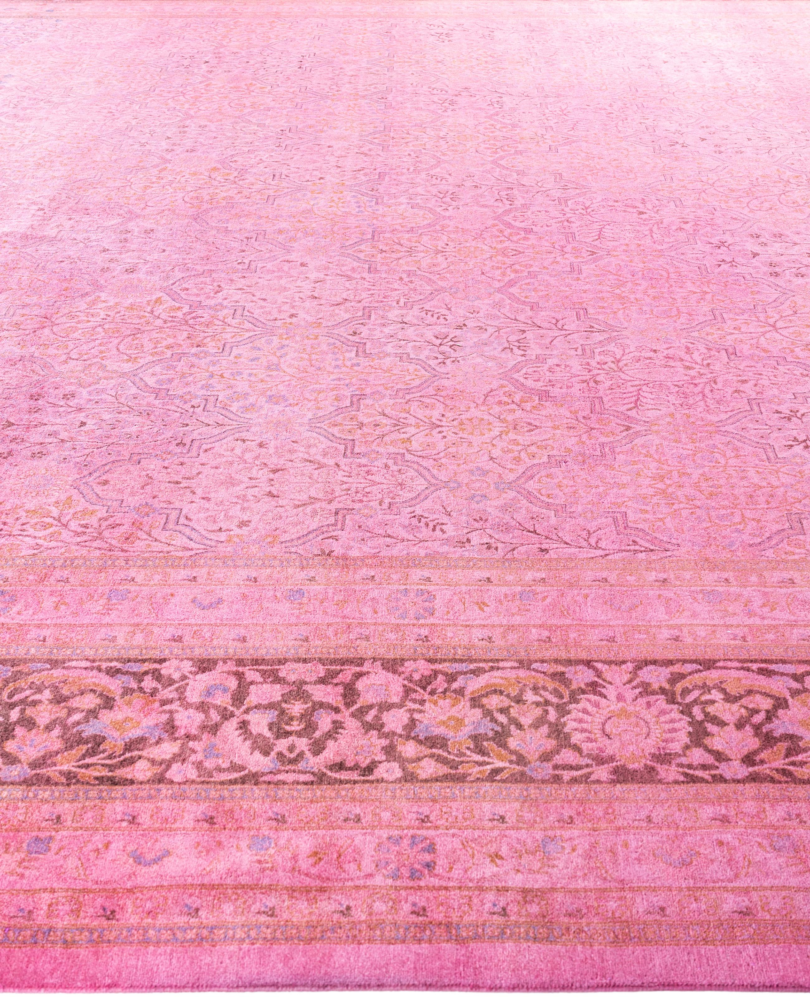 Hand-Knotted Overdyed One-of-a-Kind Wool Pink Square Area Rug 12' 4