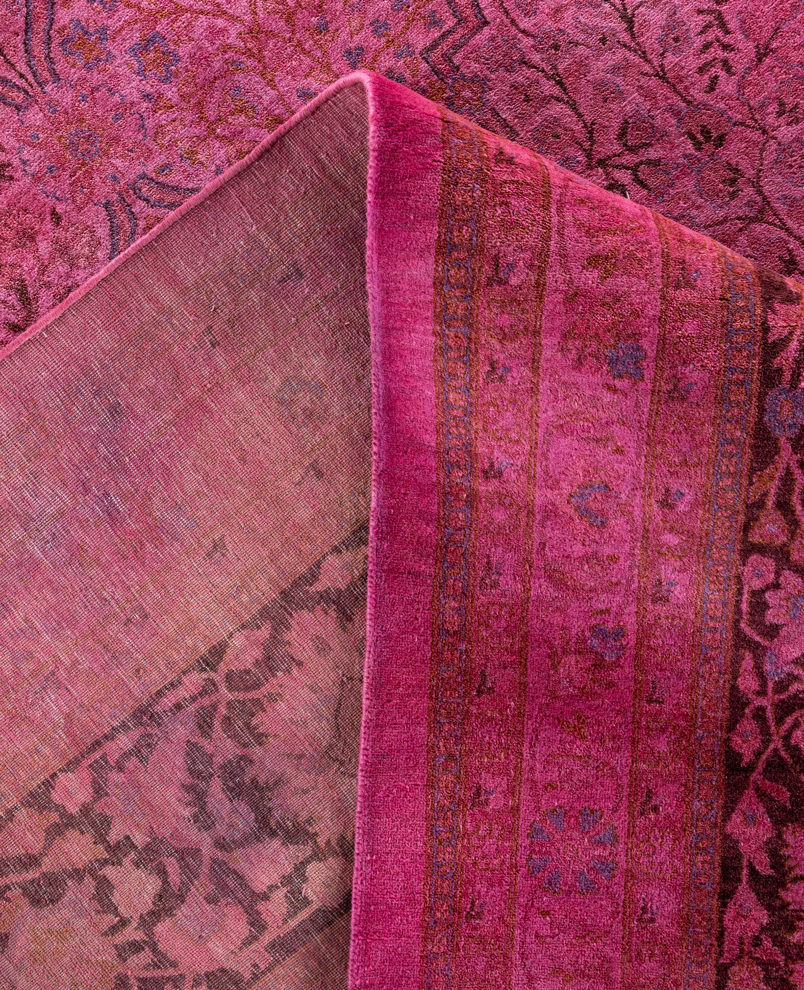 Contemporary Overdyed One-of-a-Kind Wool Pink Square Area Rug 12' 4