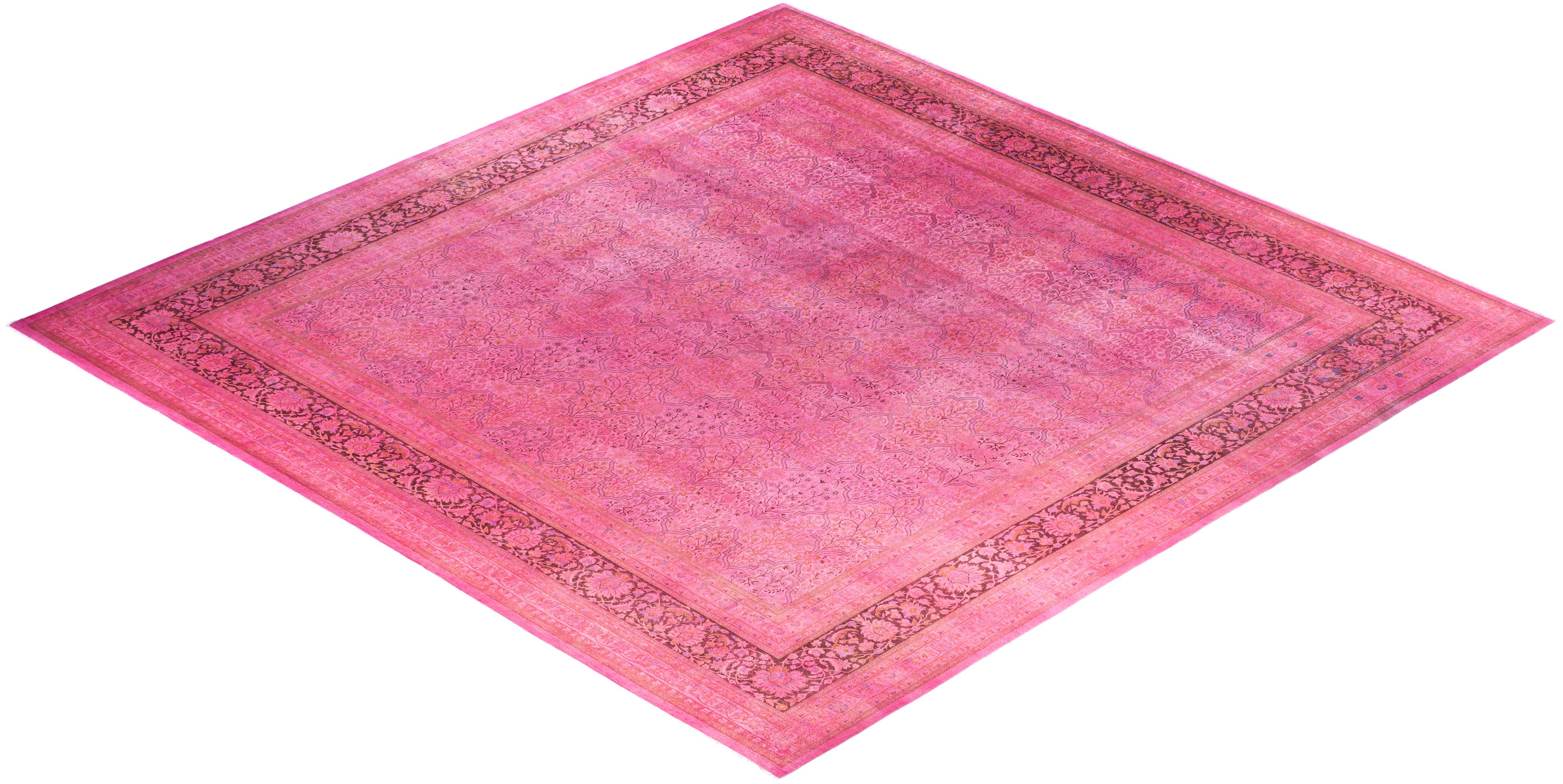 Overdyed One-of-a-Kind Wool Pink Square Area Rug 12' 4