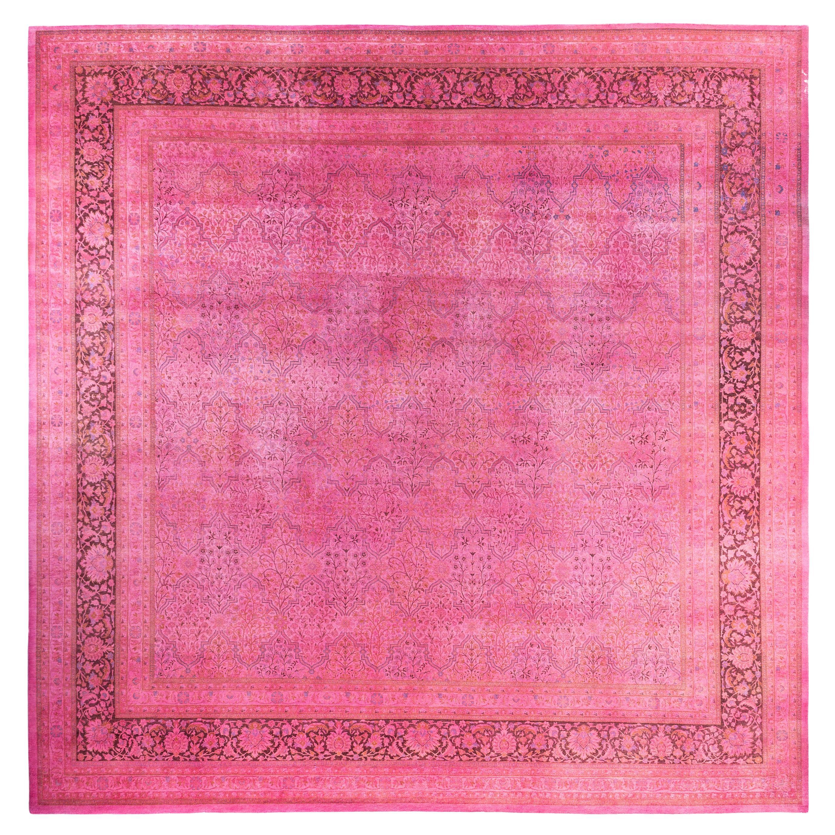 Overdyed One-of-a-Kind Wool Pink Square Area Rug 12' 4" x 12' 6" For Sale