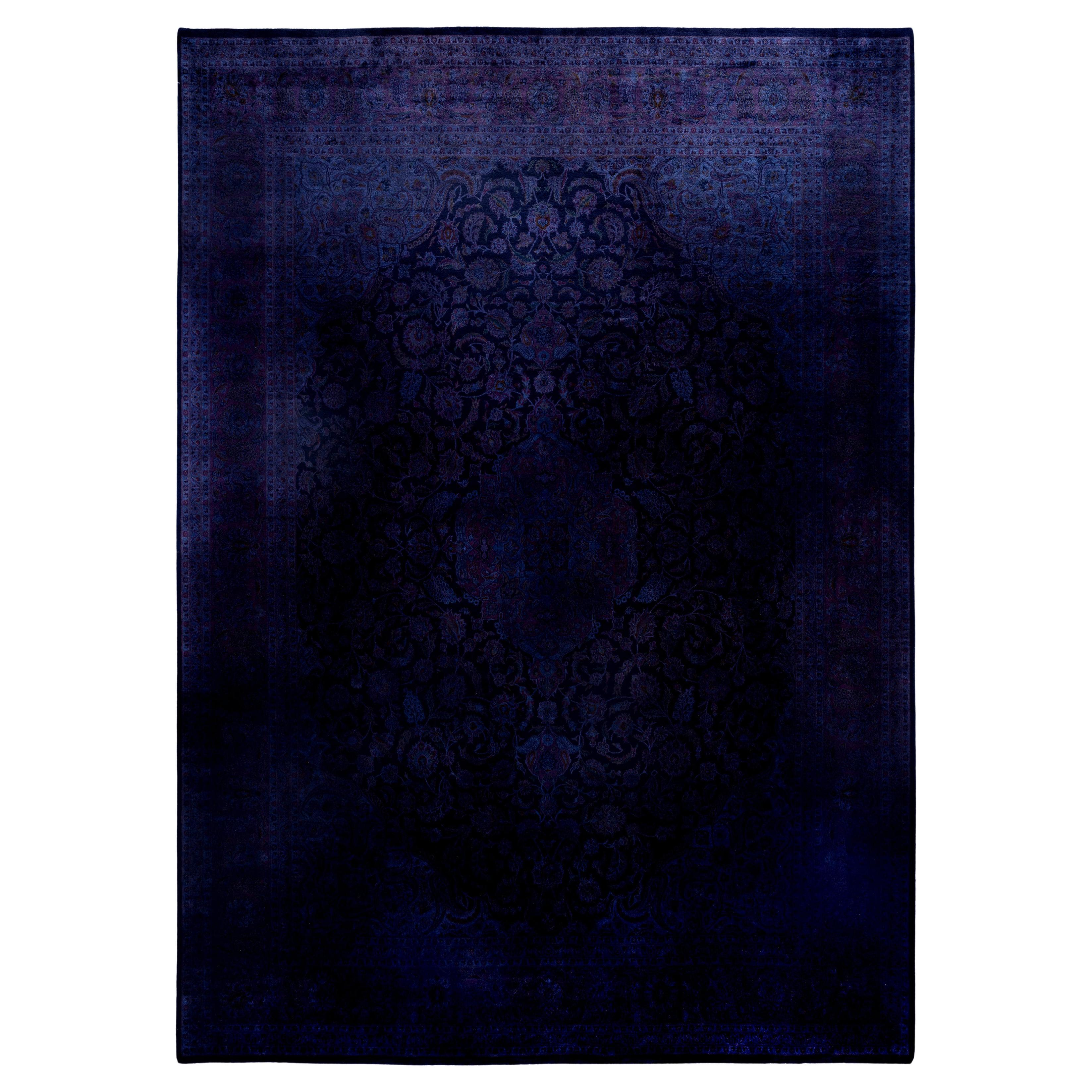 Overdyed One-of-a-Kind Wool Purple Area Rug 10' 0" x 14' 0" For Sale