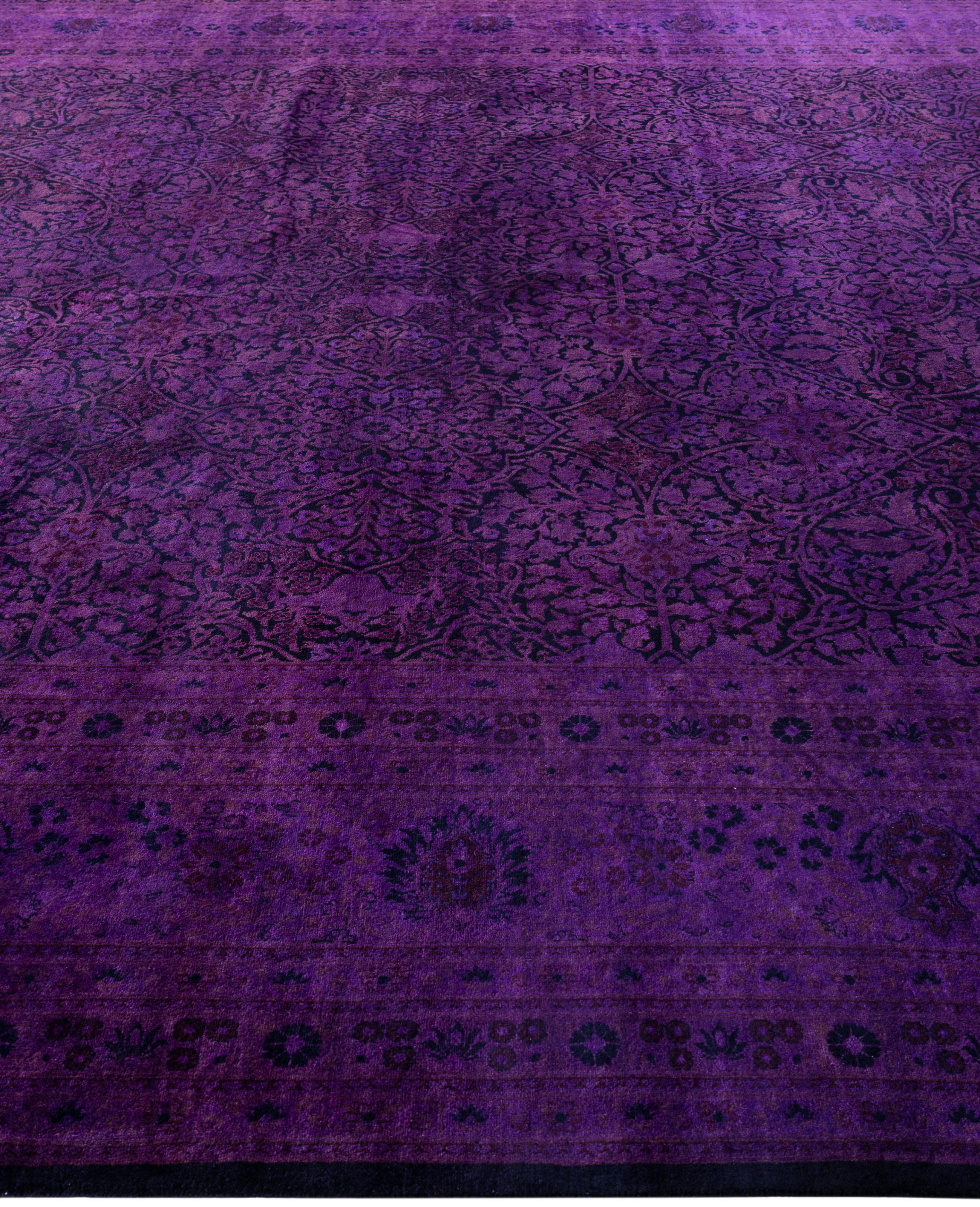 Annodato a mano Tappeto per l'area viola in lana Overdyed One of a-Kind 10' 0