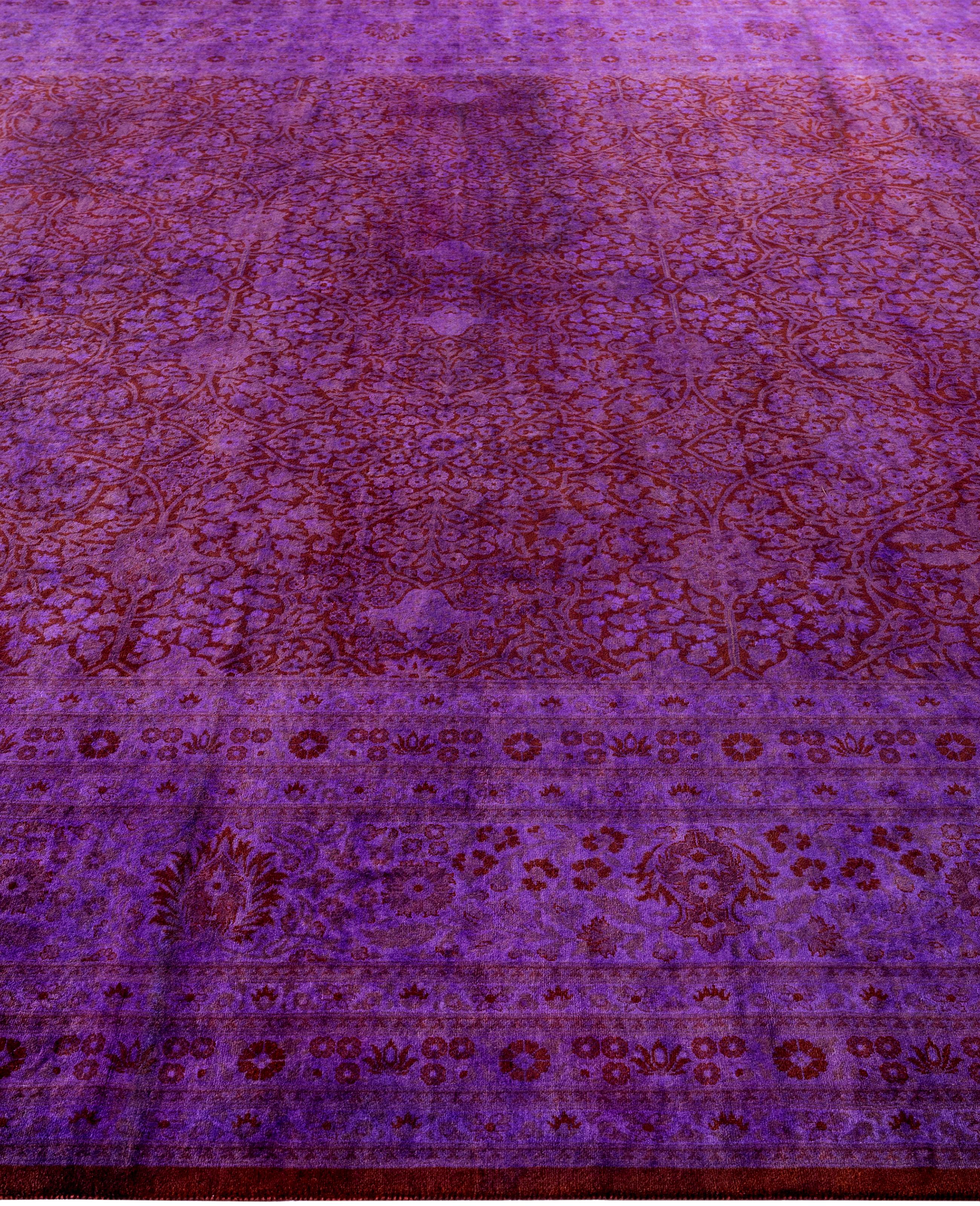 Annodato a mano Tappeto per l'area viola in lana Overdyed one-of-a-Kind 10' 2