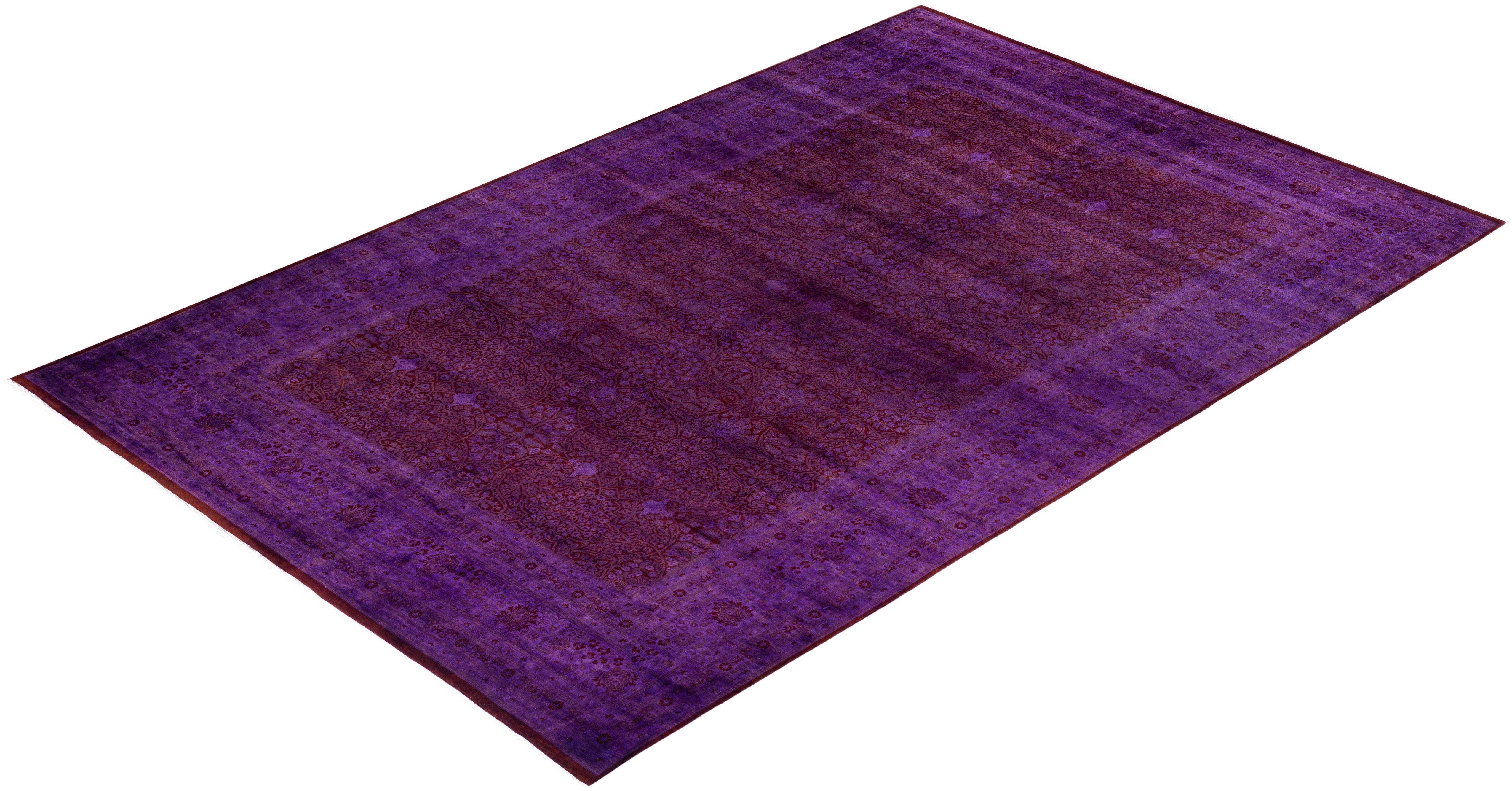 Tappeto per l'area viola in lana Overdyed one-of-a-Kind 10' 2