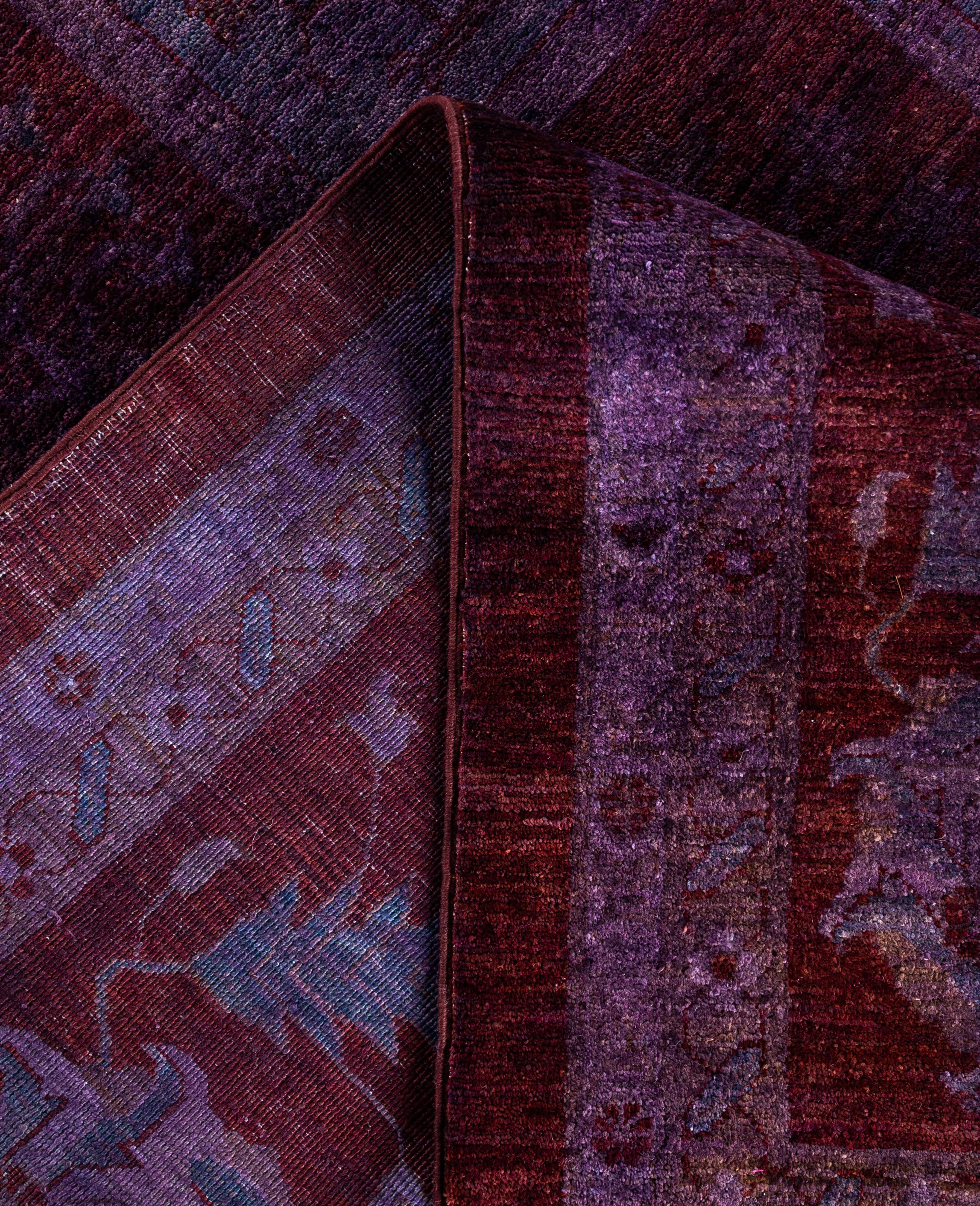 XXI secolo e contemporaneo Tappeto per l'area viola in lana Overdyed One of a-Kind 12' 0